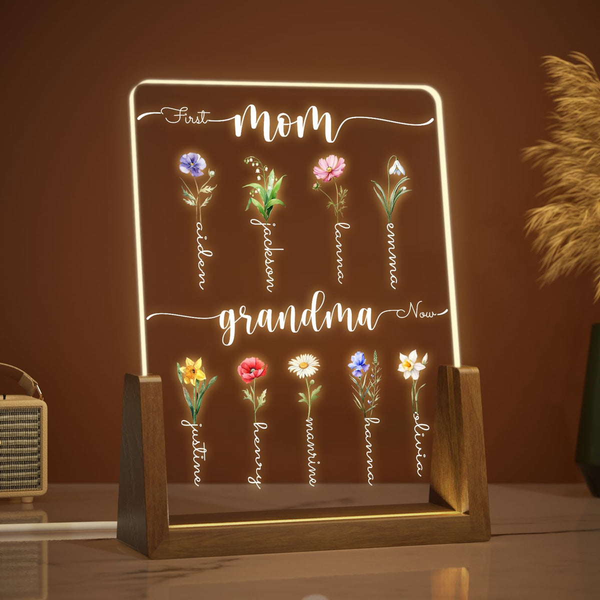 LUCKOR Christmas Gifts for Mom, Grandma, Personalized Mothers Day Gifts, Customized Birth Month Flower with Names, Mother's Day Gift Ideas for Mom Grandma Mama Nana from Kids Grandkids