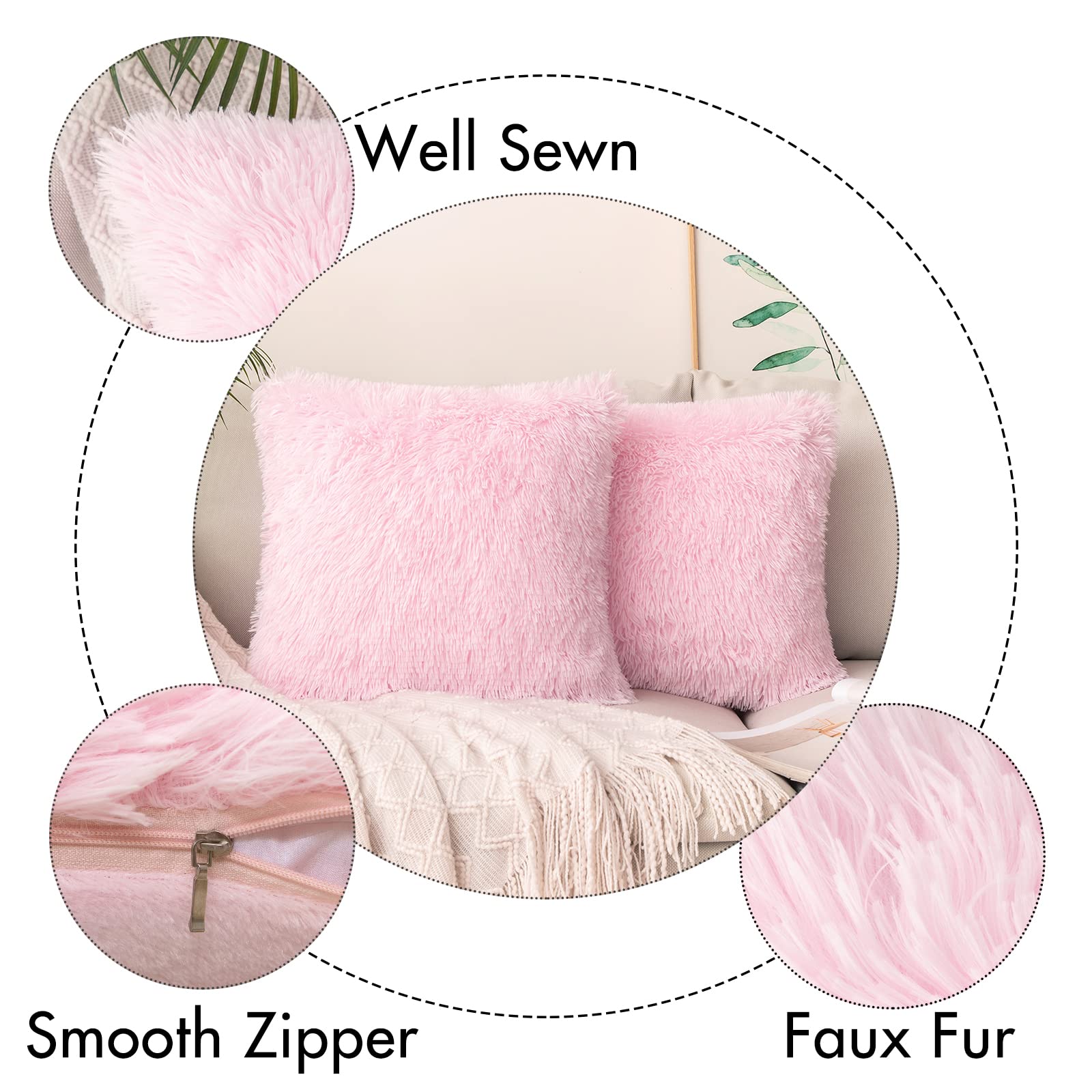MIULEE Pack of 2 Luxury Faux Fur Throw Pillow Cover Deluxe Spring Cute Valentine's Day Pillow Covers Decorative Plush Pillow Case Cushion Cover Shell for Sofa Bedroom Car 18 x 18 Inch Pink