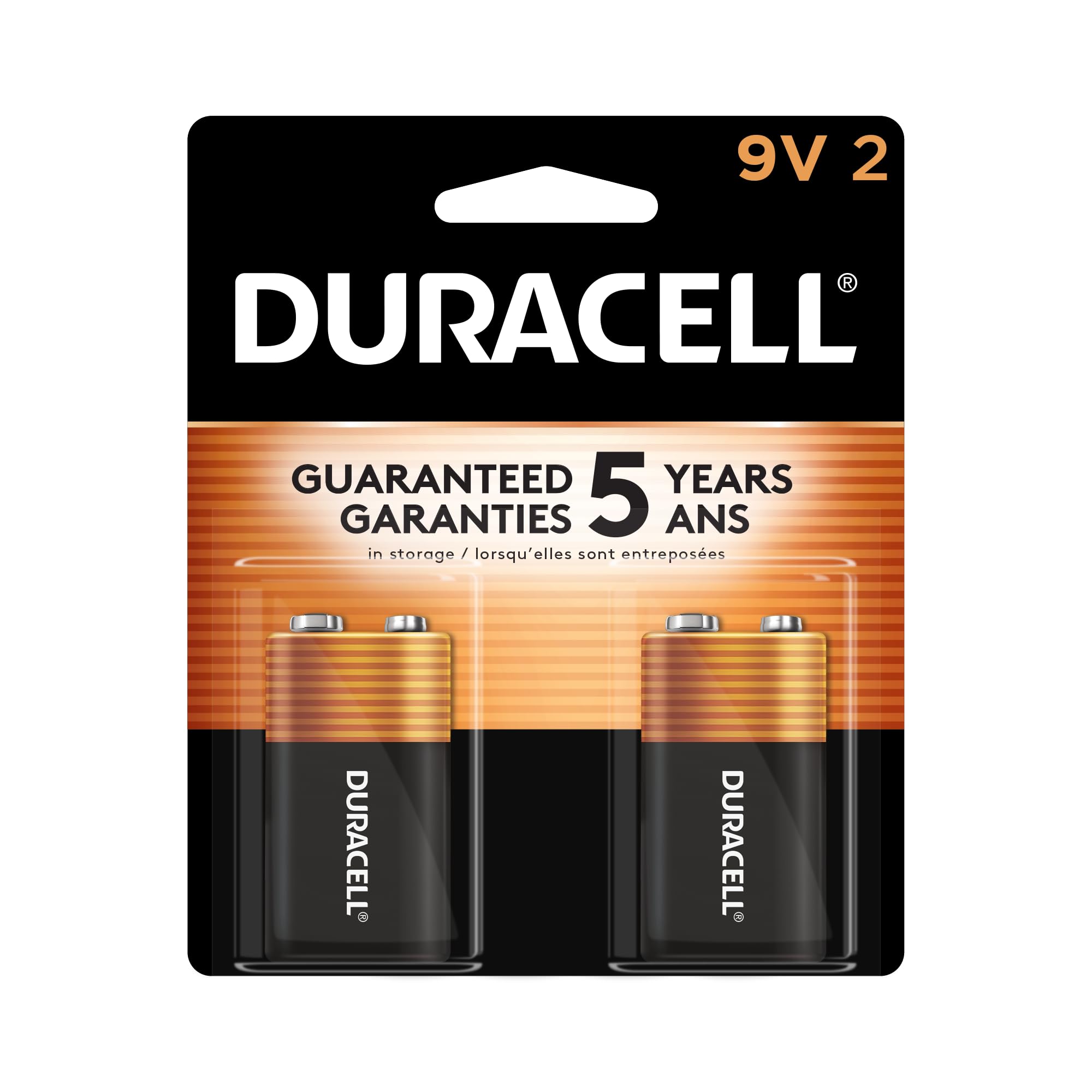 Duracell Coppertop 9V Battery, 2 Count Pack, 9-Volt Battery with Long-lasting Power, All-Purpose Alkaline 9V Battery for Household and Office Devices