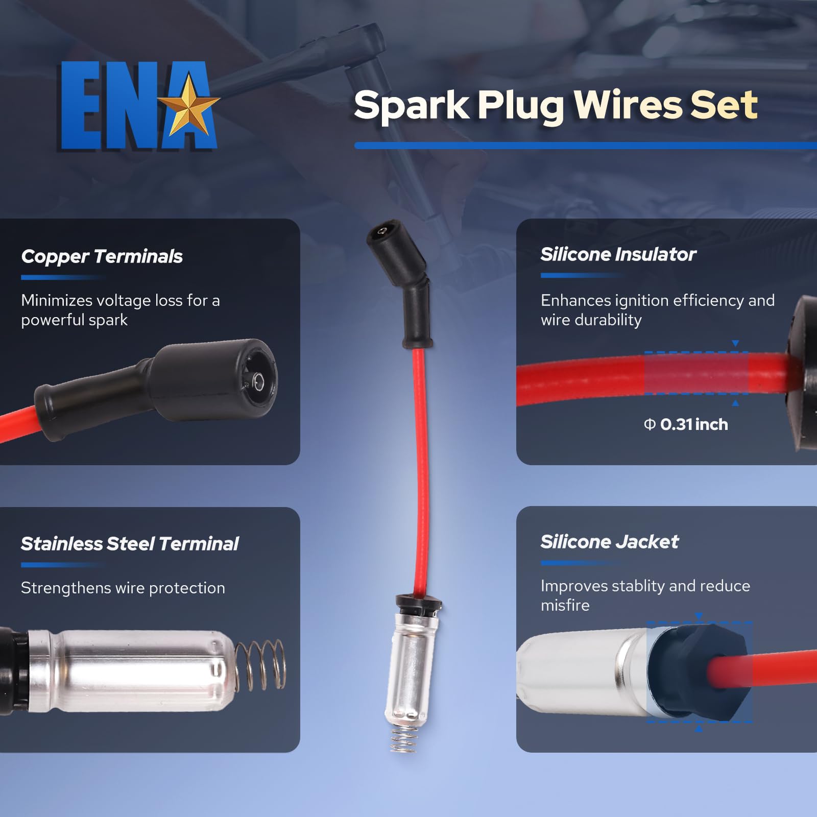 ENA Set of 8 UF413 Ignition Coil with 8mm 748UU Spark Plug Wires Compatible with Cadillac Chevrolet Chevy GMC Canyon Tahoe LaCrosse Escalade Express Savana Silverado SSR Yukon CTS 4.8L 5.3L 6.0L 6.2L