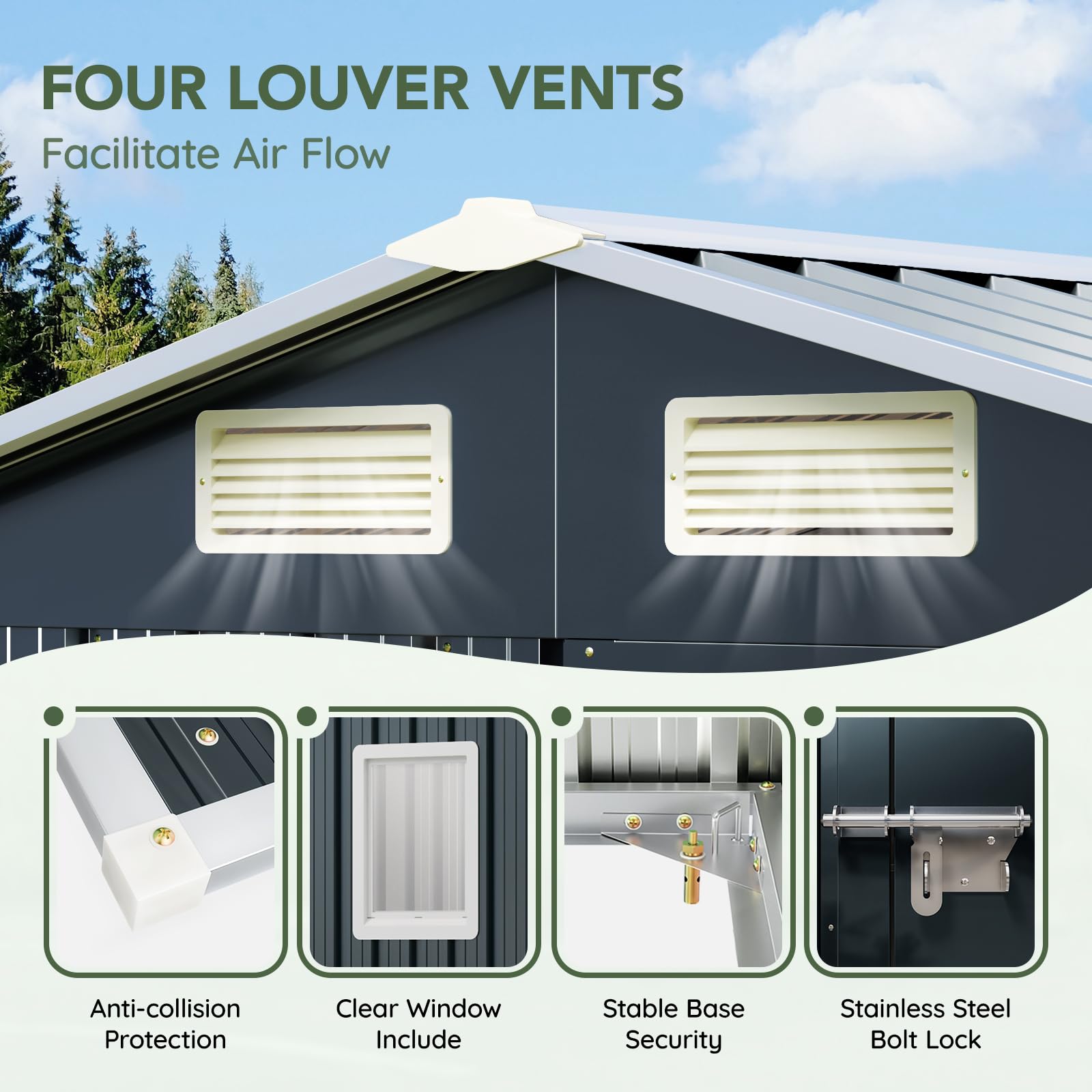 Grovellis Update Version 6x4 FT Outdoor Metal Storage Shed, Single Door, 1 Clear Window, Tool Shed for Garden, Patio, Backyard Nightblue