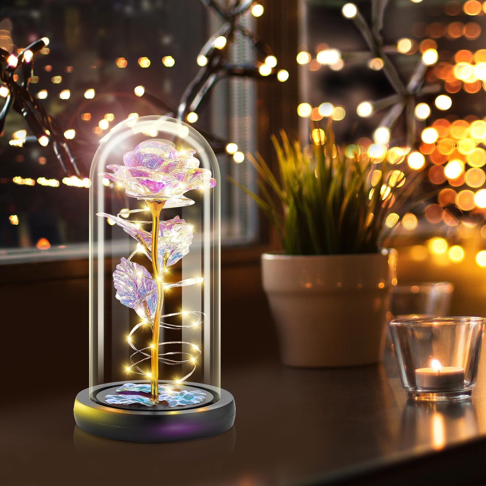 Otlonpe Glass Rose Flower - Christmas Birthday Gifts for Women Mom Wife Girlfriend Her - Handmade Led Light Up Roses Flowers Womens Gifts for Valentines Day Mothers Day Christmas Anniversary Wedding