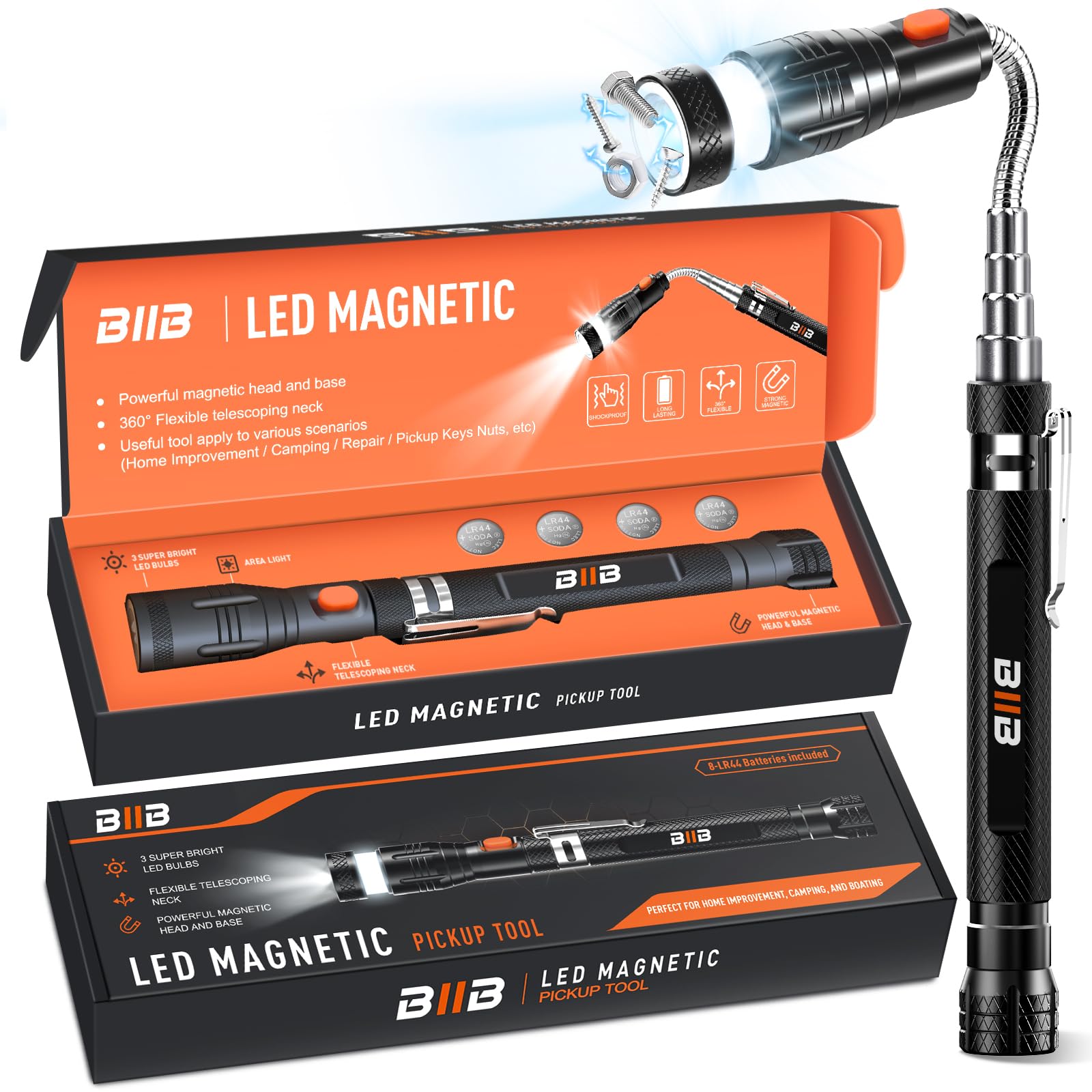 BIIB Stocking Stuffers for Adults Men, Telescoping Magnetic Pickup Tools Mens Gifts for Christmas, Gifts for Men Dad, Husband, Him, Grandpa, Dad Christmas Gifts, White Elephant Gifts, Tools for Men