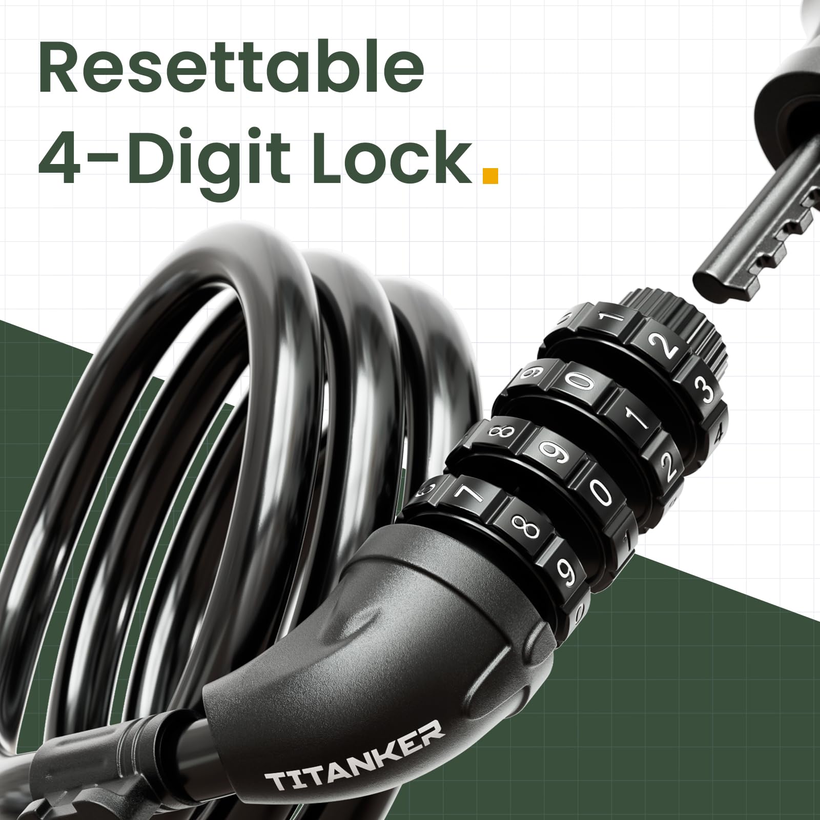Titanker Bike Lock, Bicycle Lock 4 Feet Cable Lock 1/2 Inch Resettable Bike Lock Combination with Mounting Bracket, Bike Accessories for Bicycle, Electric Scooter, Motorcycle, Black