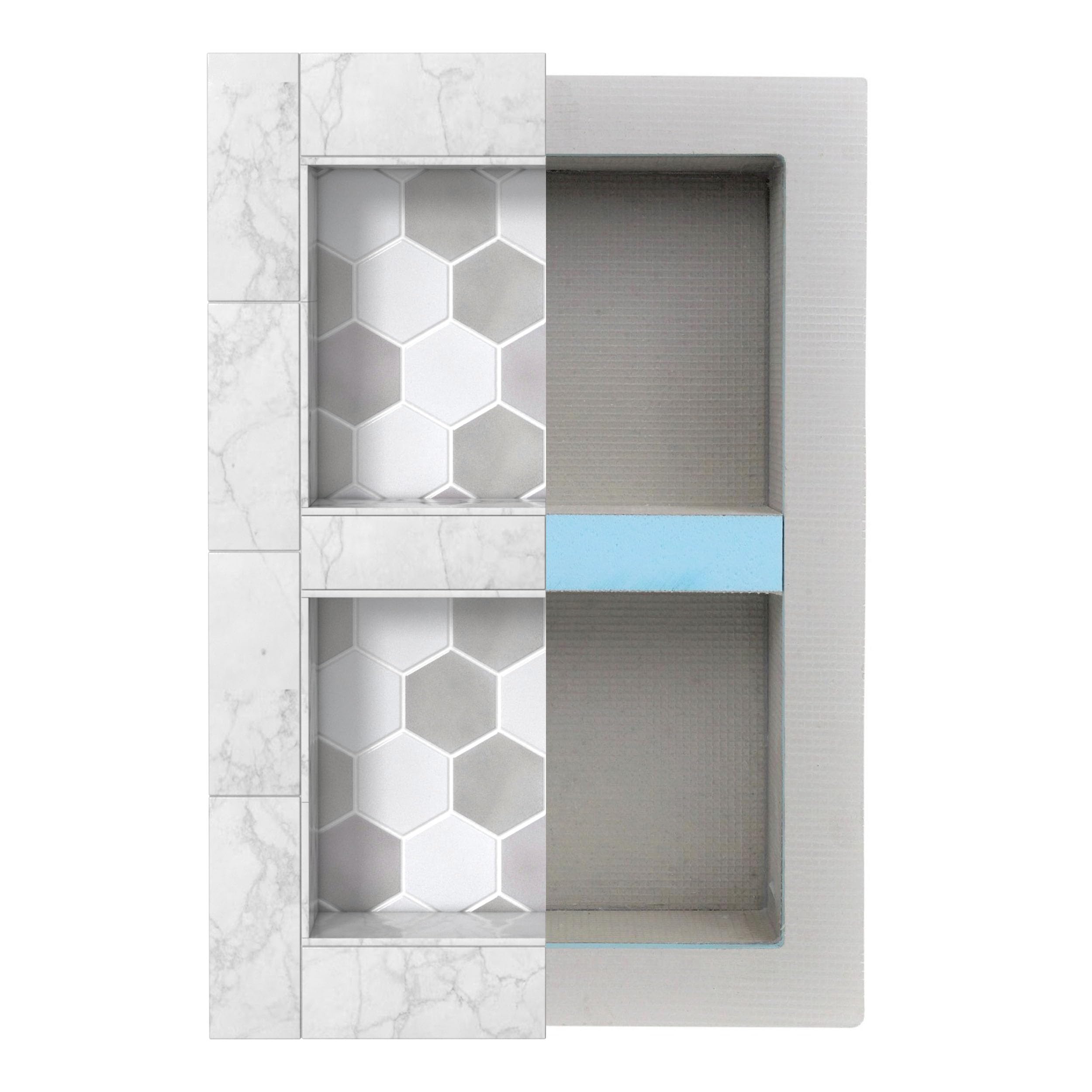 Shower Niche, Shower Insert, Bathroom Niche, 12x20 Inch, Install Size 13x21, Niche For Shower Wall, Shower Niche Insert Tile Ready, Recessed Shower Shelf, Bathroom Niche For Shower, Two Shelves