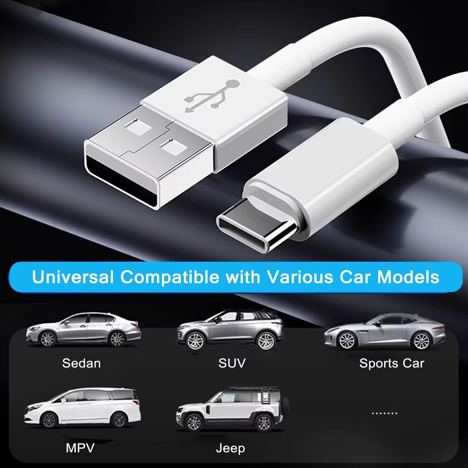 Car Carplay Cable for iPhone 15 Car Charger Cord, 3.3FT USB A to USB C Cable for Apple Carplay, USB C Cord Compatible with iPhone 15 Pro Max Plus, iPad Pro Air Mini Car Charger Cord Charging Cable