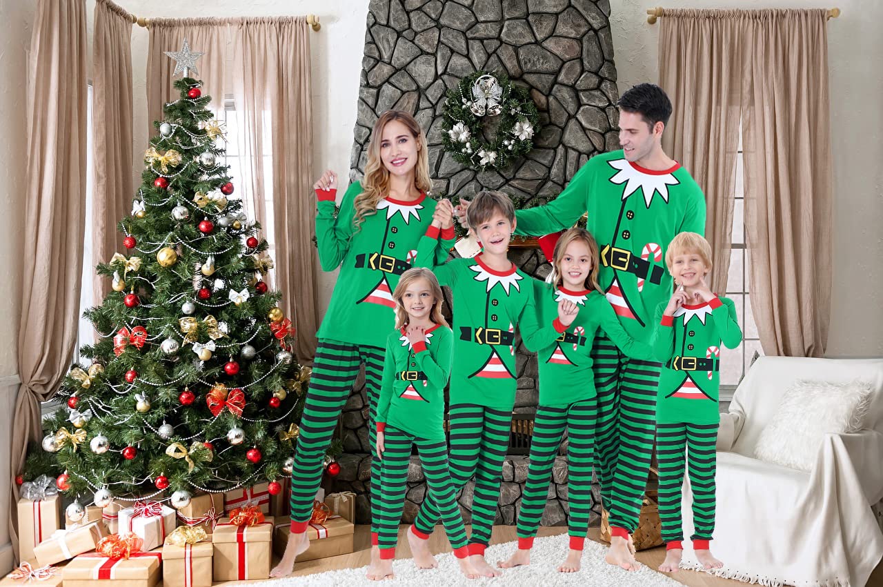 Benaive Matching Family Christmas Pajamas Set Holiday Pjs for Women Men Sleepwear (Green, Elf, 8)