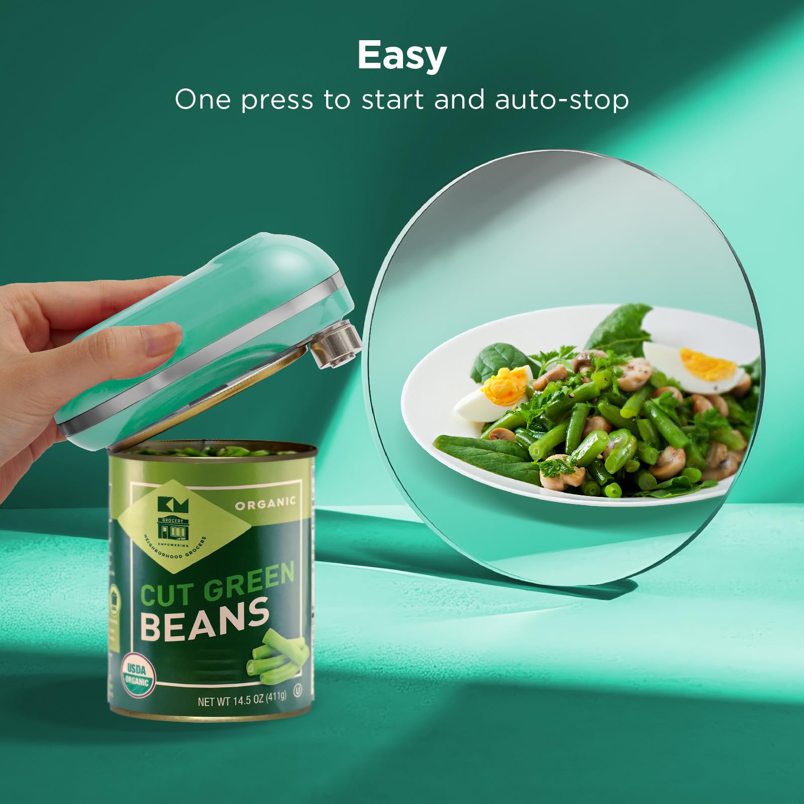 Kitchen Mama Mini Plus Rechargeable Electric Can Opener: USB-C Charging, Hands-Free, Auto Stop, Compact, Cordless, Smooth Edge - Perfect for Seniors with Arthritis, Home, and Travel (Teal)