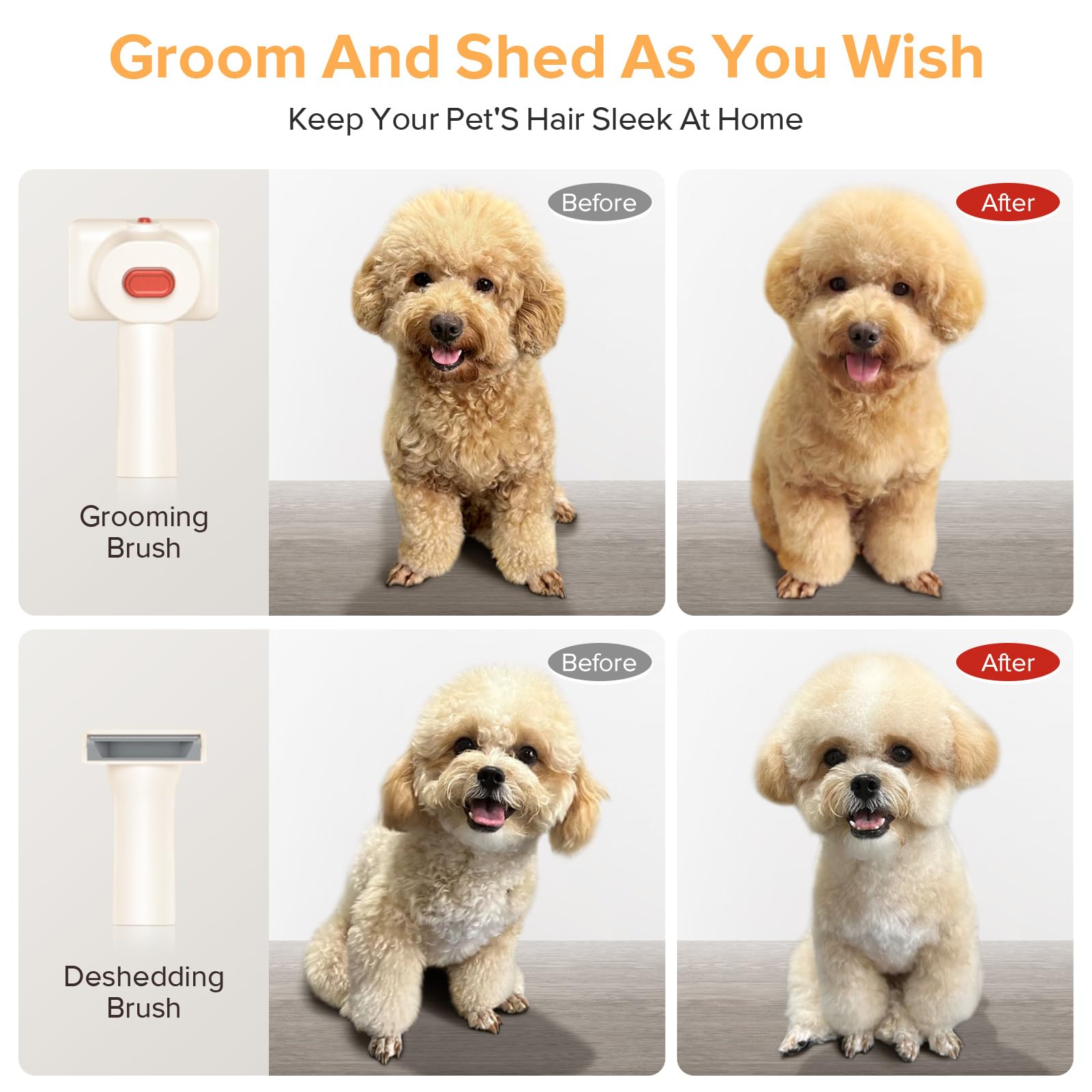 GROMCLIP Pet Grooming Kit with 1.8L Vacuum for Dog Hair Removal, Powerful Suction for Shedding Pets, Quiet Operation, 6 Tools & 4 Combs Included
