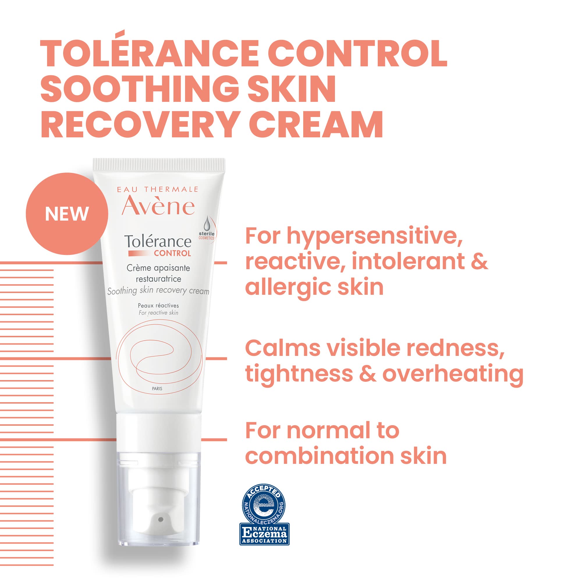 Eau Thermale Avène - Tolerance Control Soothing Skin Recovery Cream - For Hypersensitive, Normal to Combination Skin - Sterile Hydrating Face Moisturizer - Vitamin C - 1.3 fl.oz. (Pack of 1)