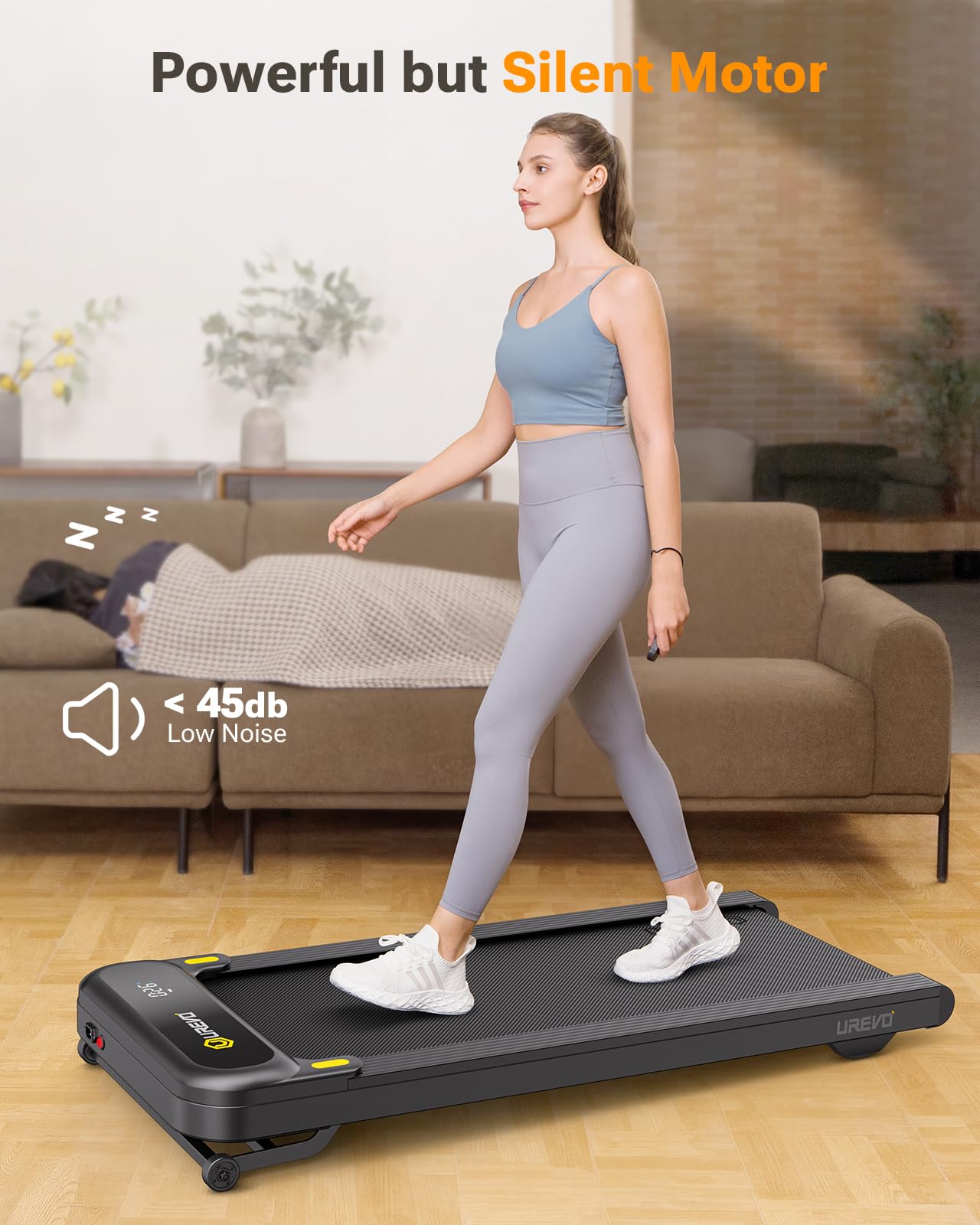 UREVO Walking Pad Treadmill with Auto Incline, Under Desk Treadmill, Treadmills for Home Office, with 9 Level Incline, APP Control