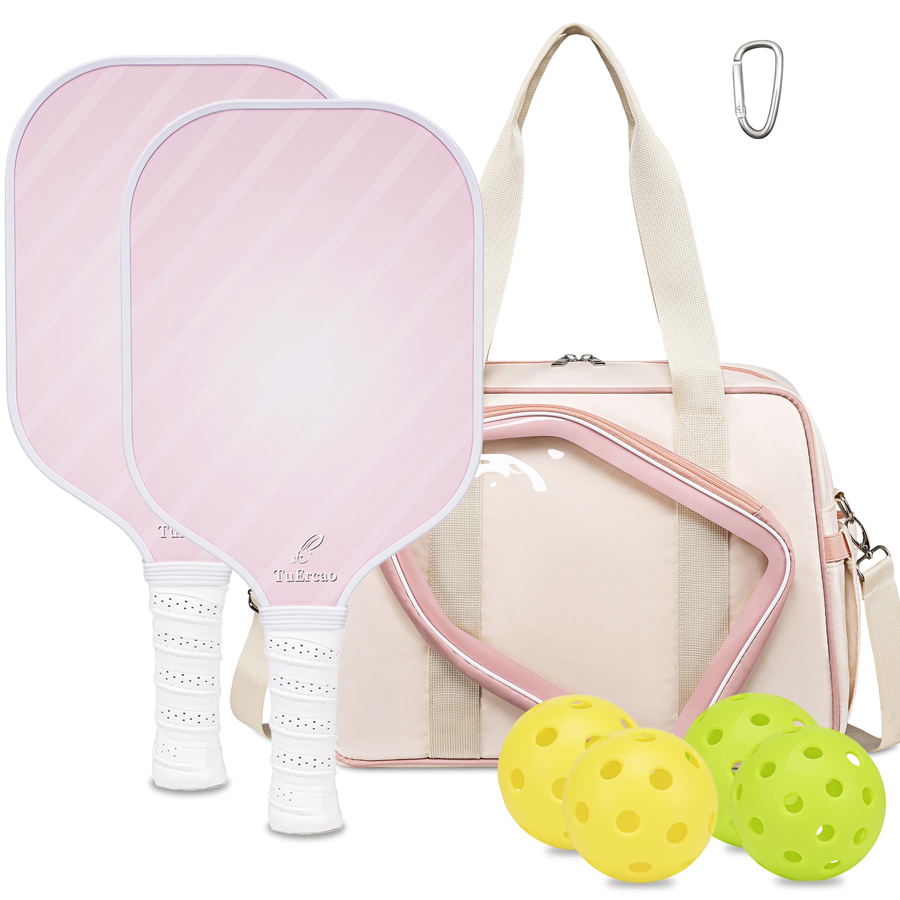 Pickleball Gifts for Women Pickleball Paddles Set of 2 Pink Pickleball Tote Bag 2 Rackets 4 Outdoor Indoor Pickle Balls 1 Hook Pickle-Ball Lovers Accessories Pickle Gift Polypropylene Honeycomb Core