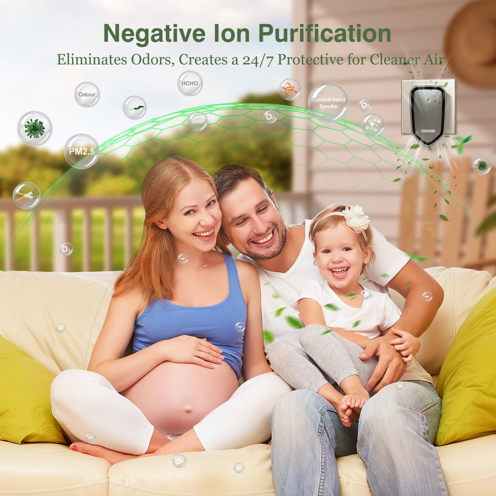 3 pack SHIORI air purifier plug, Negative Ion Technology Air Ionizers Purifier For Home, Portable Air Filter Odor, Quiet Air Freshener for Smoke Smell, Bedroom, Office, Kitchen, Pets(Black)