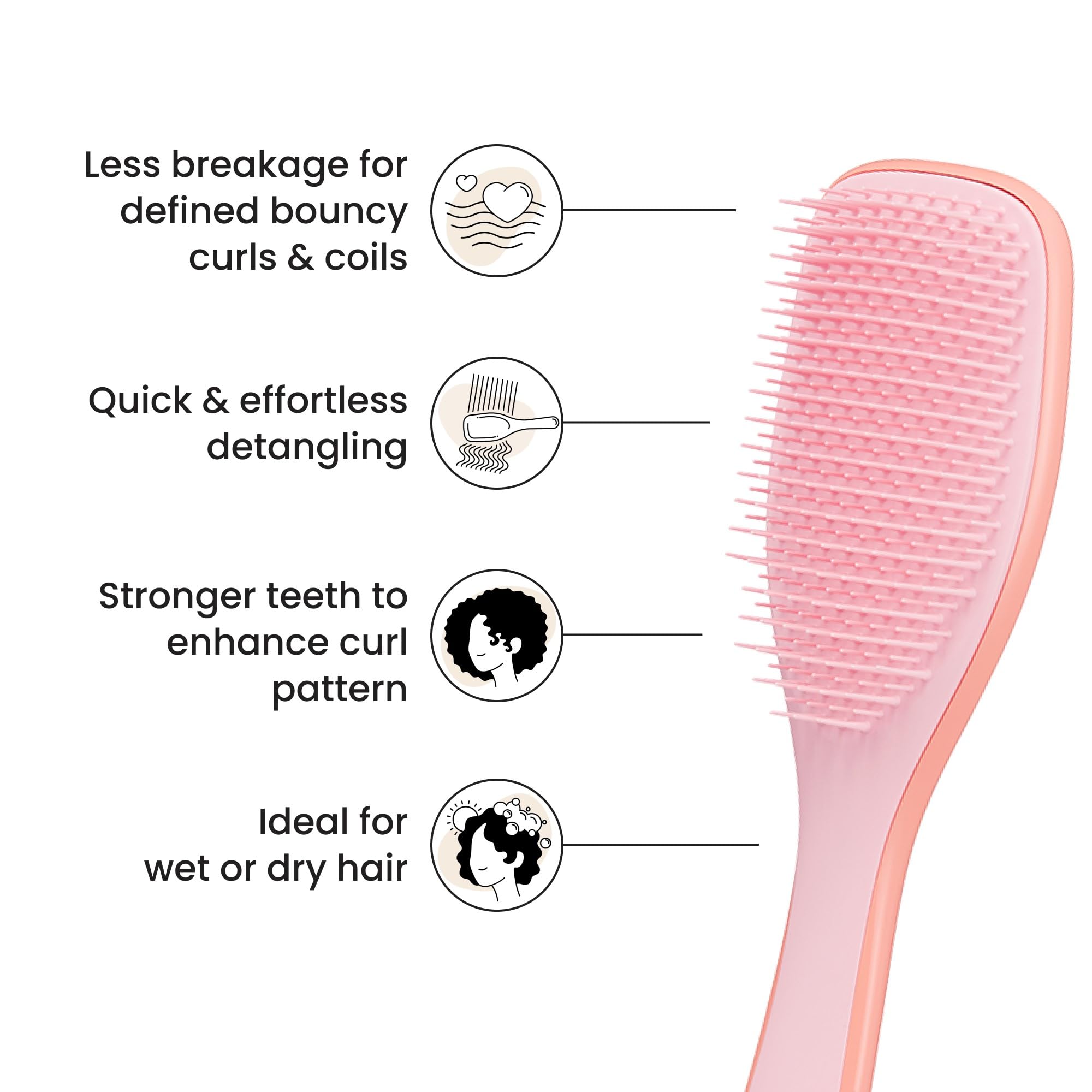 Tangle Teezer Ultimate Detangler Curly Hair Brush, Dry & Wet Hairbrush, Reduces Frizz & Breakage, for 3C to 4C Curly Hair Types, Pink Mango