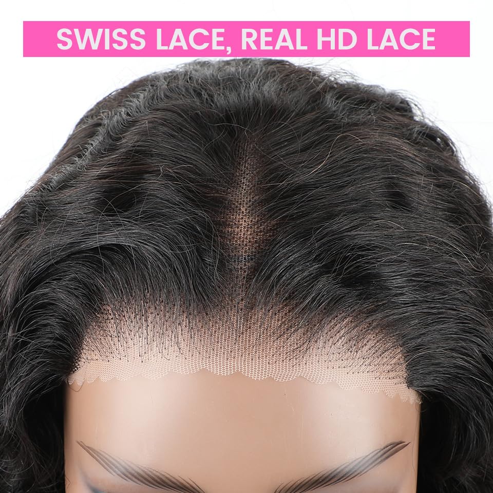 BLY 6x4 HD Lace Glueless Bob Wig Human Hair Ready to Wear and Go Short Bob Lace Pre Cut Wig Deep Wave Hair 10 Inch for Women Pre Plucked Natural Black Color Wet and Wavy