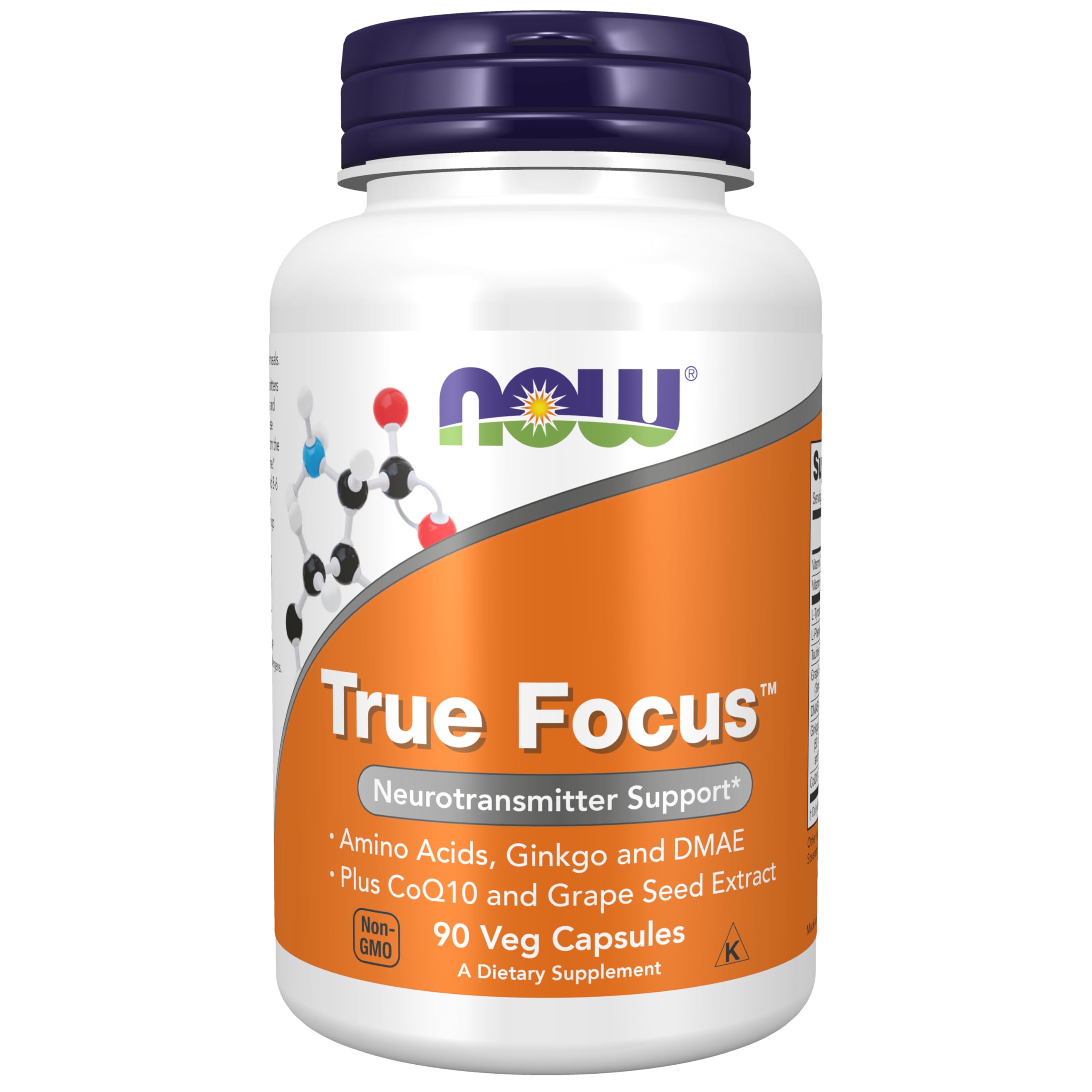 NOW Foods Supplements, True Focus™ with Amino Acids, Ginkgo, DMAE + CoQ10 and Grape Seed Extract , 90 Veg Capsules