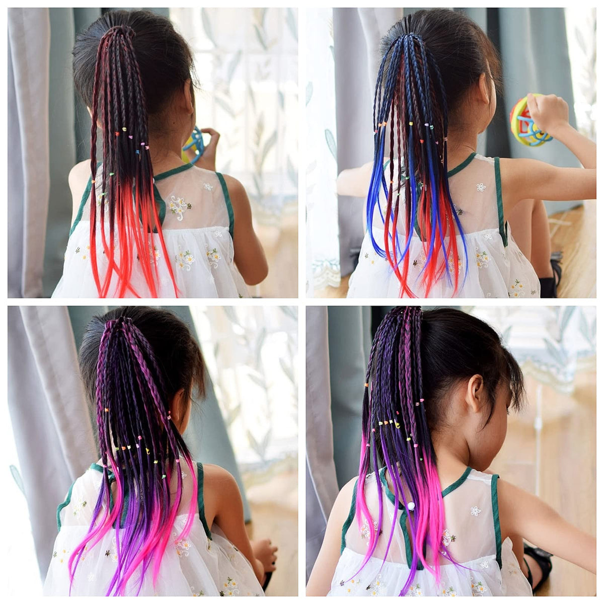 BENOSPACE 10 Pcs Girls Hair Extensions Accessories Colored Wigs Braids Headwear with Rubber Bands Ponytail Hair Ornament Twist Braid Rope Headdres for Women Kids Party Highlights Cosplay Dress Up