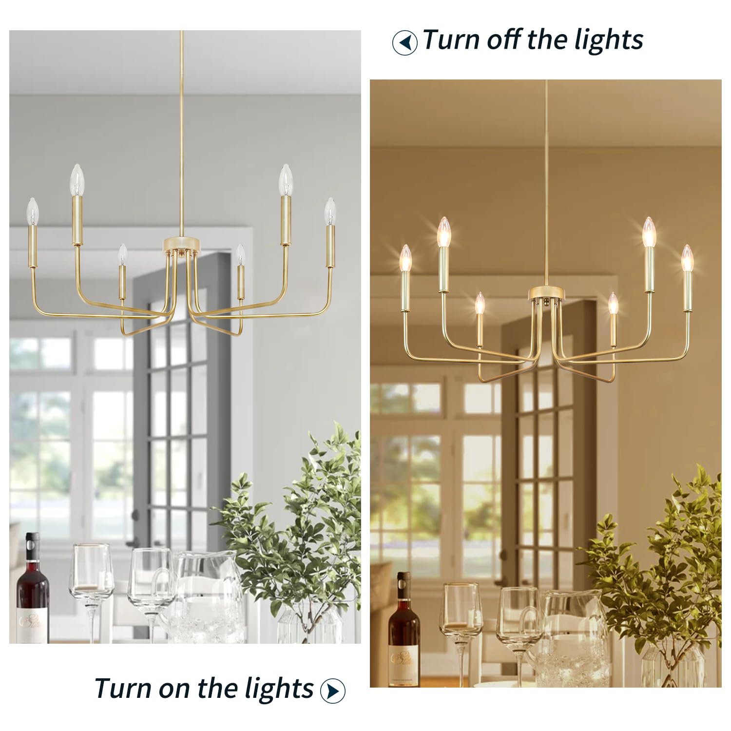 PUZHI HOME Gold Chandeliers for Dining Room Modern Farmhouse Chandelier 6 Lights 28.74" Rustic Industrial Metal Candle Ceiling Pendant Lighting for Living Room Bedroom Kitchen Island Foyer