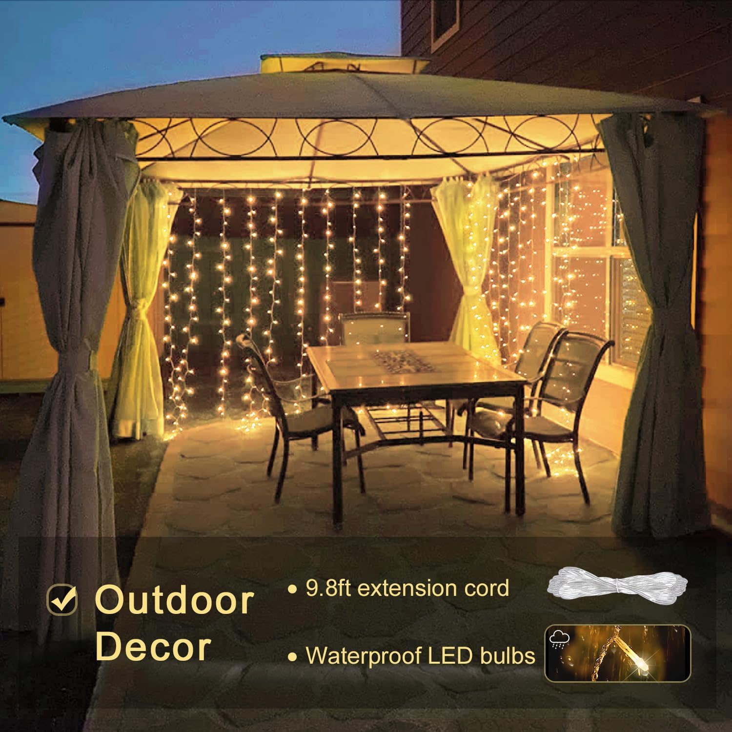 JMEXSUSS 300 LED Remote Control Christmas Curtain Lights, Plug in Fairy Curtain Lights Outdoor, Window Wall Hanging Curtain String Lights for Bedroom Backdrop Wedding Party Indoor Decor, Warm White