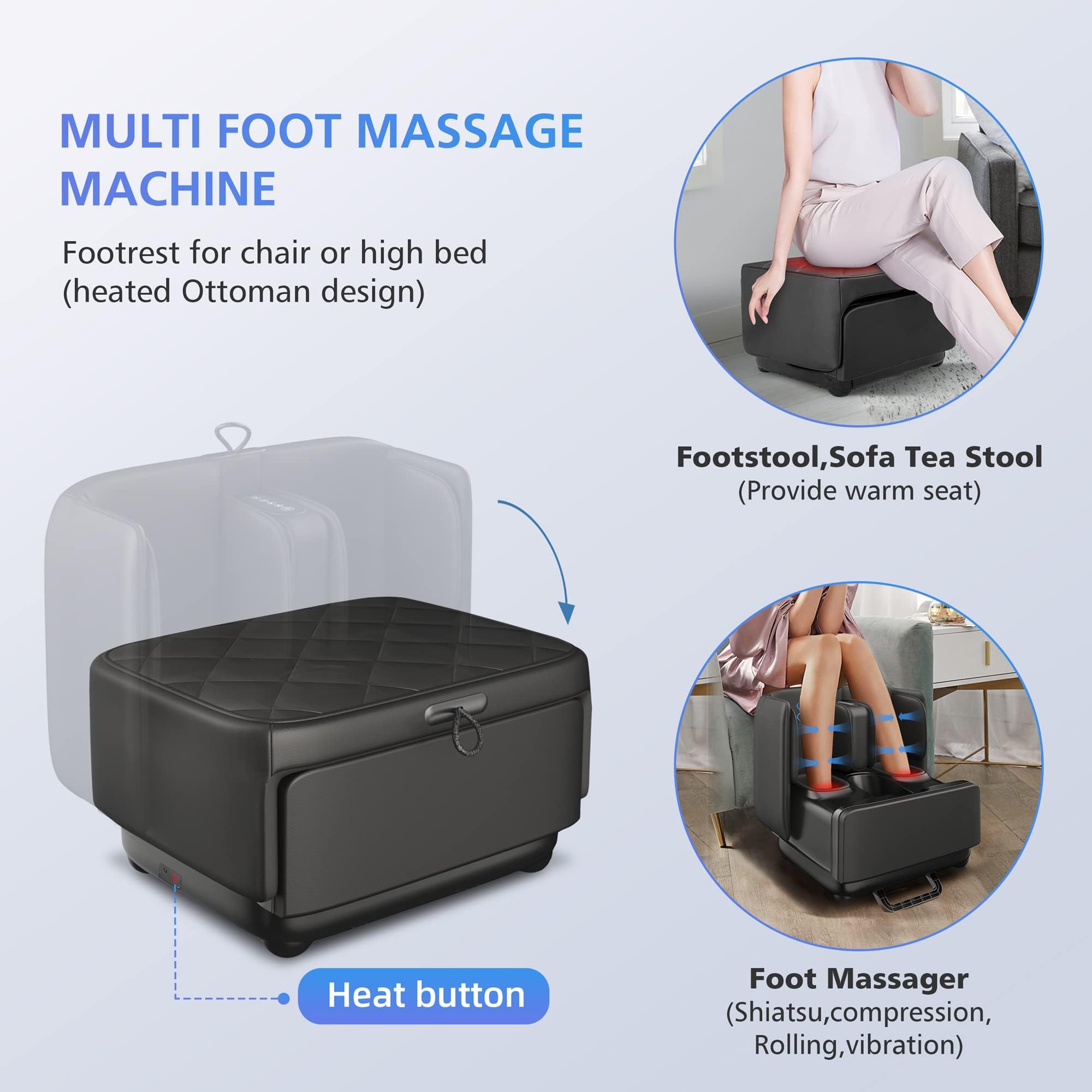 COMFIER 2 in 1 Foot Massager Machine & Ottoman Rest,Shiatsu Foot and Calf Massager with Heat,Kneading,Vibration,Compression Massagers for Feet,Ankle,Leg,Tired Muscles & Plantar Fasciitis