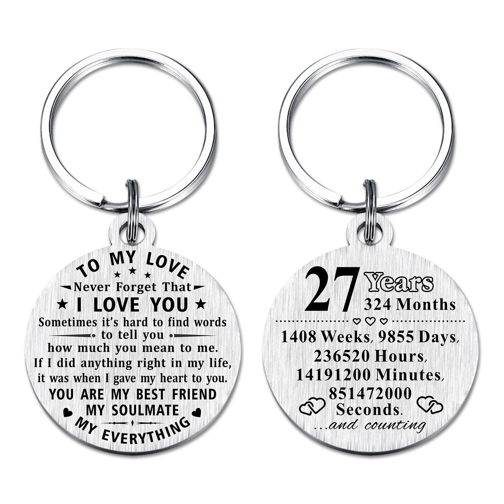 ABNTY 27th Anniversary Keychain Gifts, Steel Engraved 27 Year Anniversary Decorations, 27 Yr Anniversary for Men Husband Women Wife