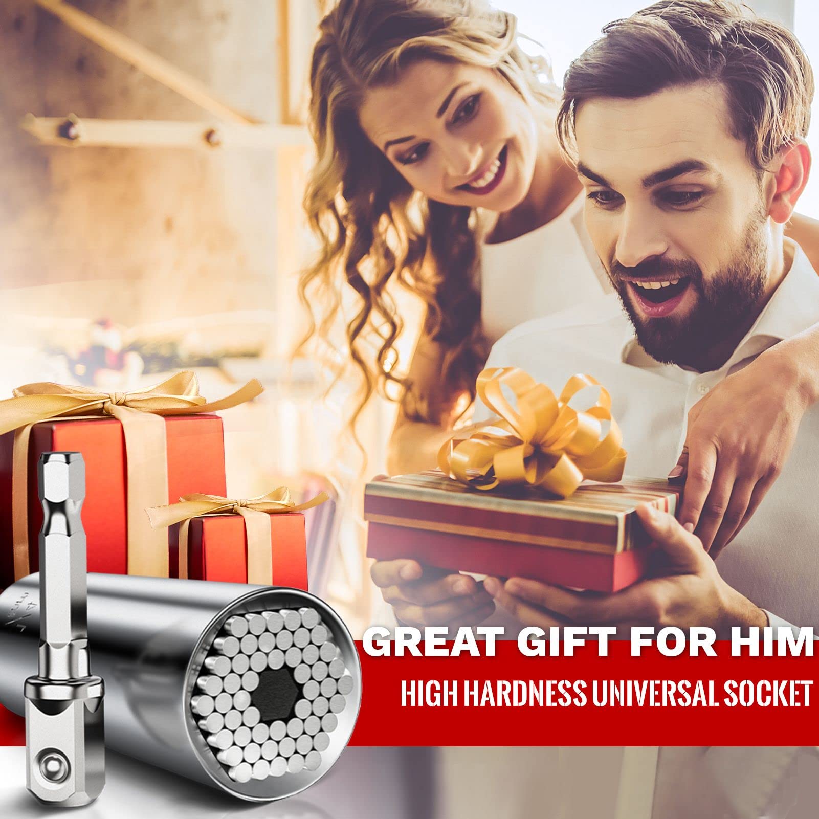 MANWALD Universal Socket Tool, Super Socket Unscrew Any Bolt, Adjustable Socket Drill with Adapter, Christmas Stocking Stuffers for Him, Men, Kids, Boyfriends, 2 PCS, Silver