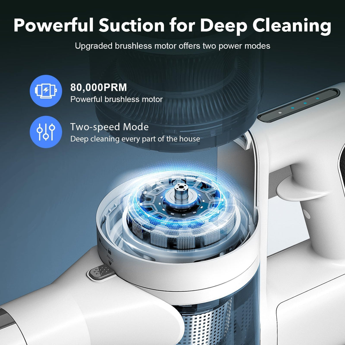 80,000PRM Cordless Vacuum Cleaners for Home, Powerful Vacuum with 2200mAH Battery up to 35 Mins Runtime, 2 Adjustable Modes and Tube Height, Detachable Parts Wireless Stick Vacuum (Light Snow White)