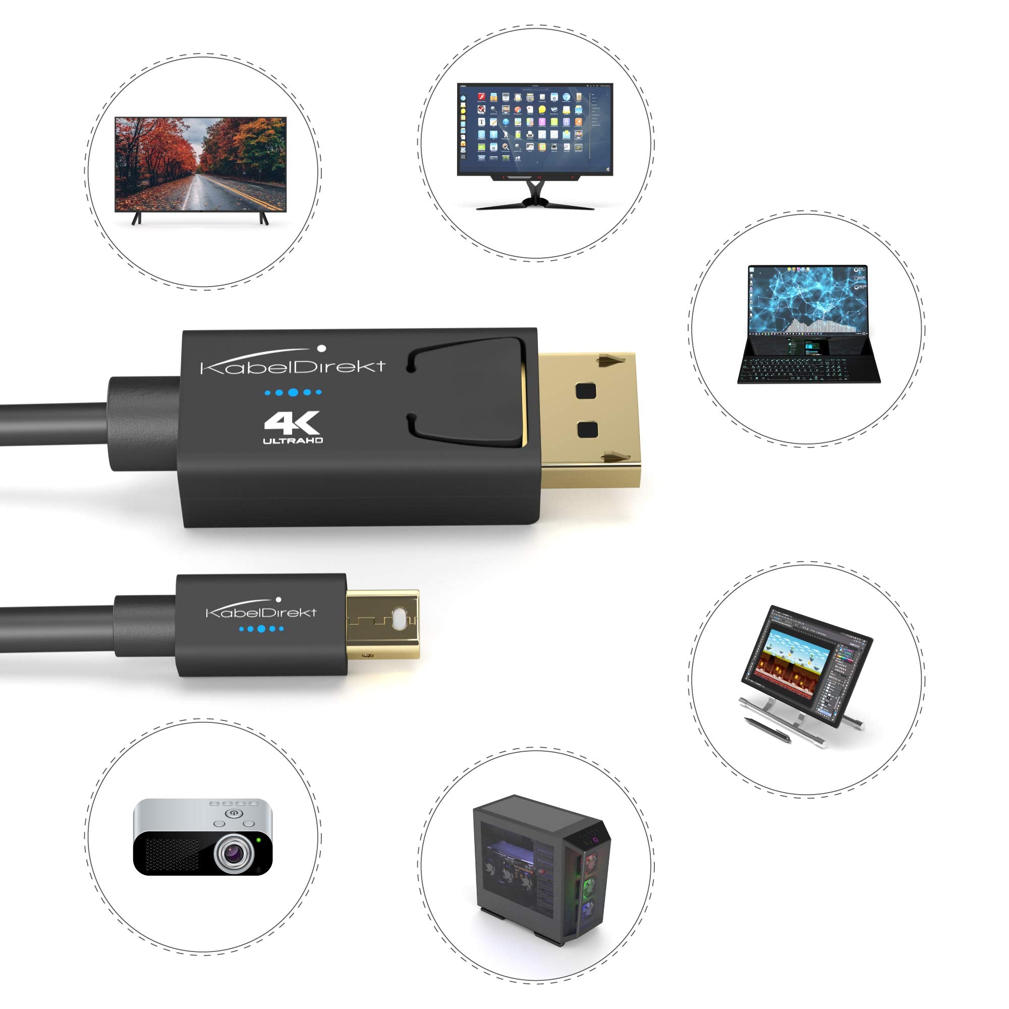 4K Mini DisplayPort to DisplayPort Cable (Mini DP to DP) – 3ft – with Special A.I.S. Shielding in DisplayPort Connector, Mini DisplayPort/Thunderbolt 1 & 2 for PC, Laptop & Mac by CableDirect