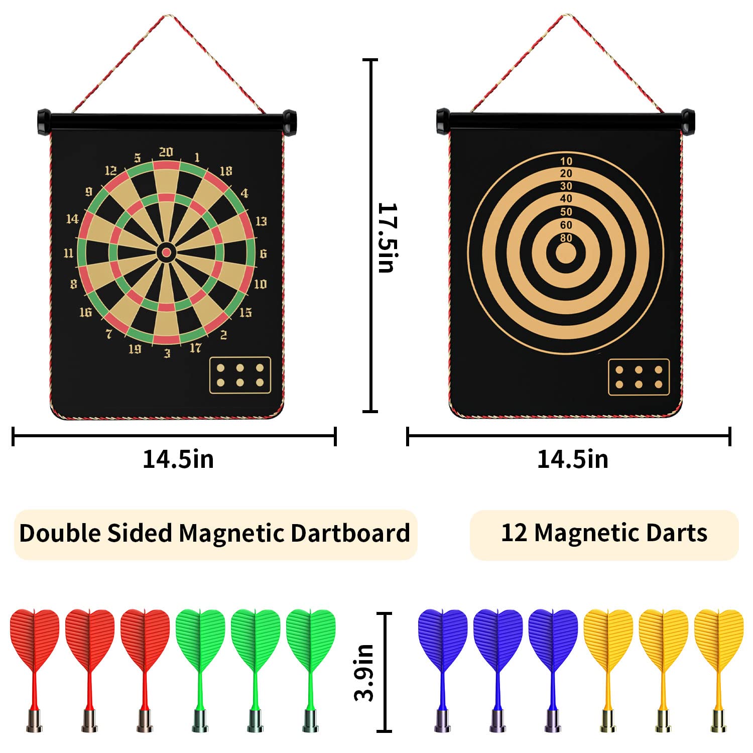 Mixi Magnetic Dart Board for Kids, Outdoor Toys Kids Games Double Sided Dart Board Games Set for Boys with 12 Darts, Best Toys Gifts for Teenage Boys Girls Age 5 6 7 8 9 10 11 12 13 14 15 16 Years