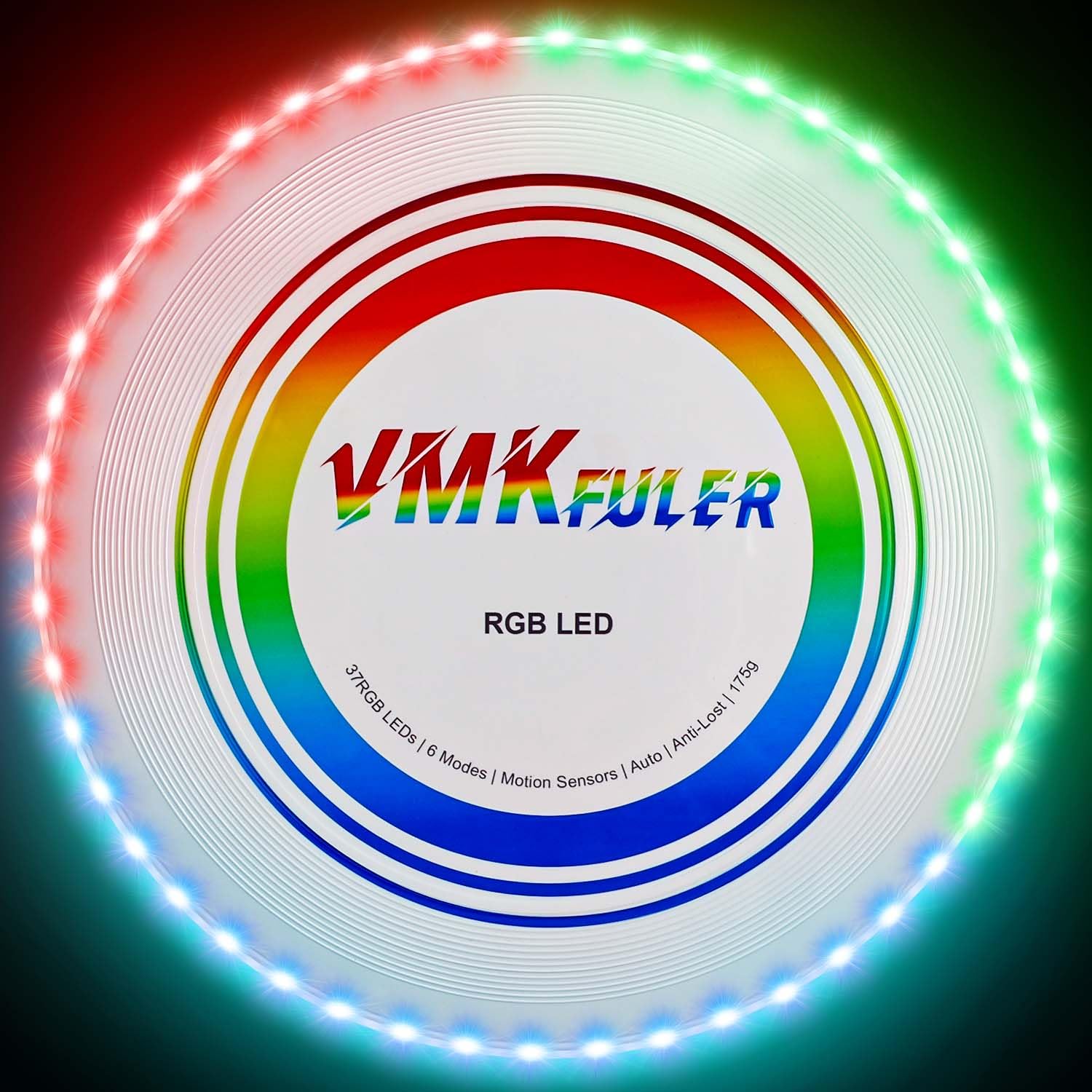 Vmkfuler LED Flying Disc-RGB LED, Light Up Ultimate Flying Disc, Smart Modes, Anti-Lost, Rechargeable, Ideal for Adult/Boys/Teens/Kids, 175g