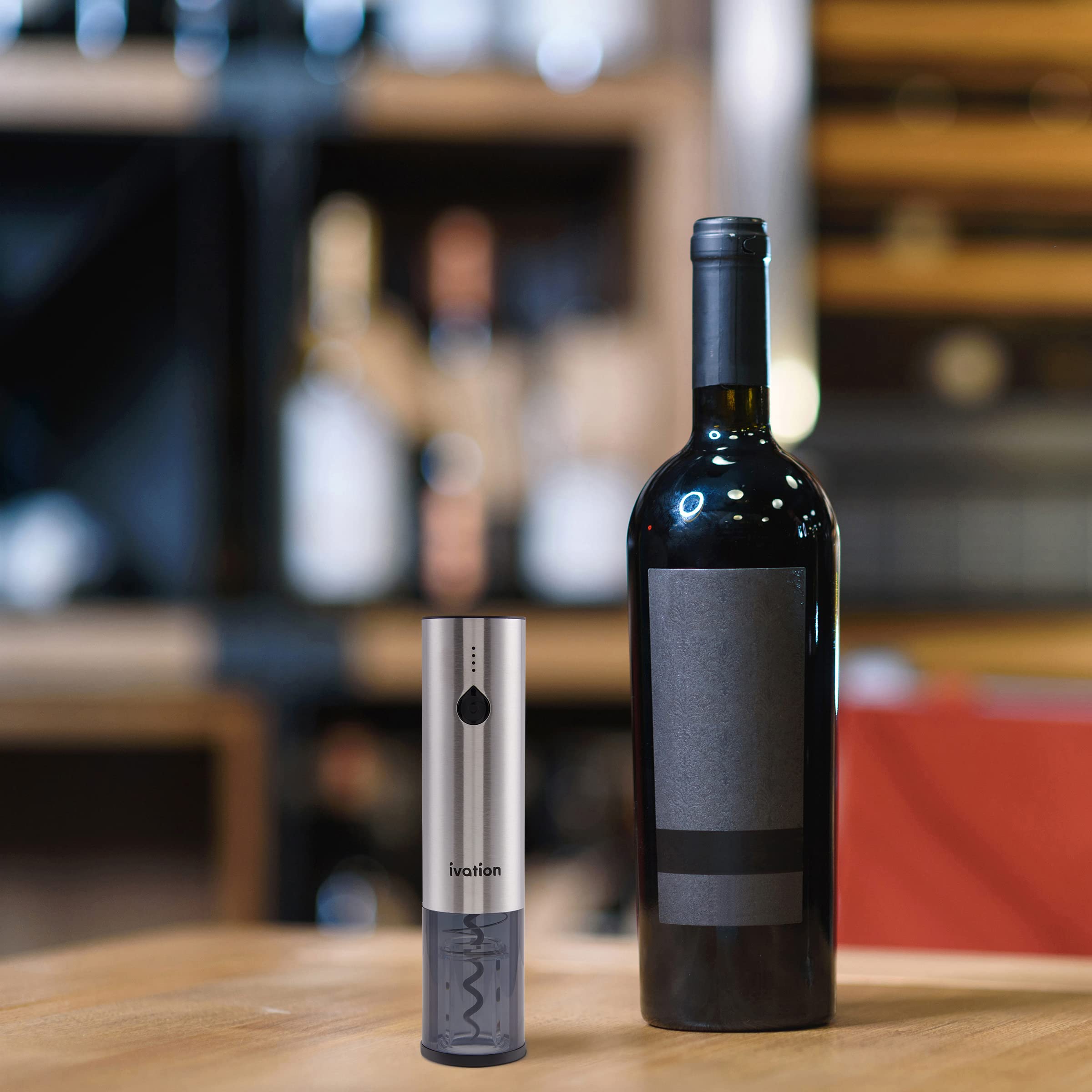 Ivation Rechargeable Automatic Wine Opener | Electric Cork Extractor Tool with Lithium Battery, LED Lights, USB Charging Cable, Bonus Foil Cutter & Elegant Gift Box | Uncorks 50 Bottles Per Charge