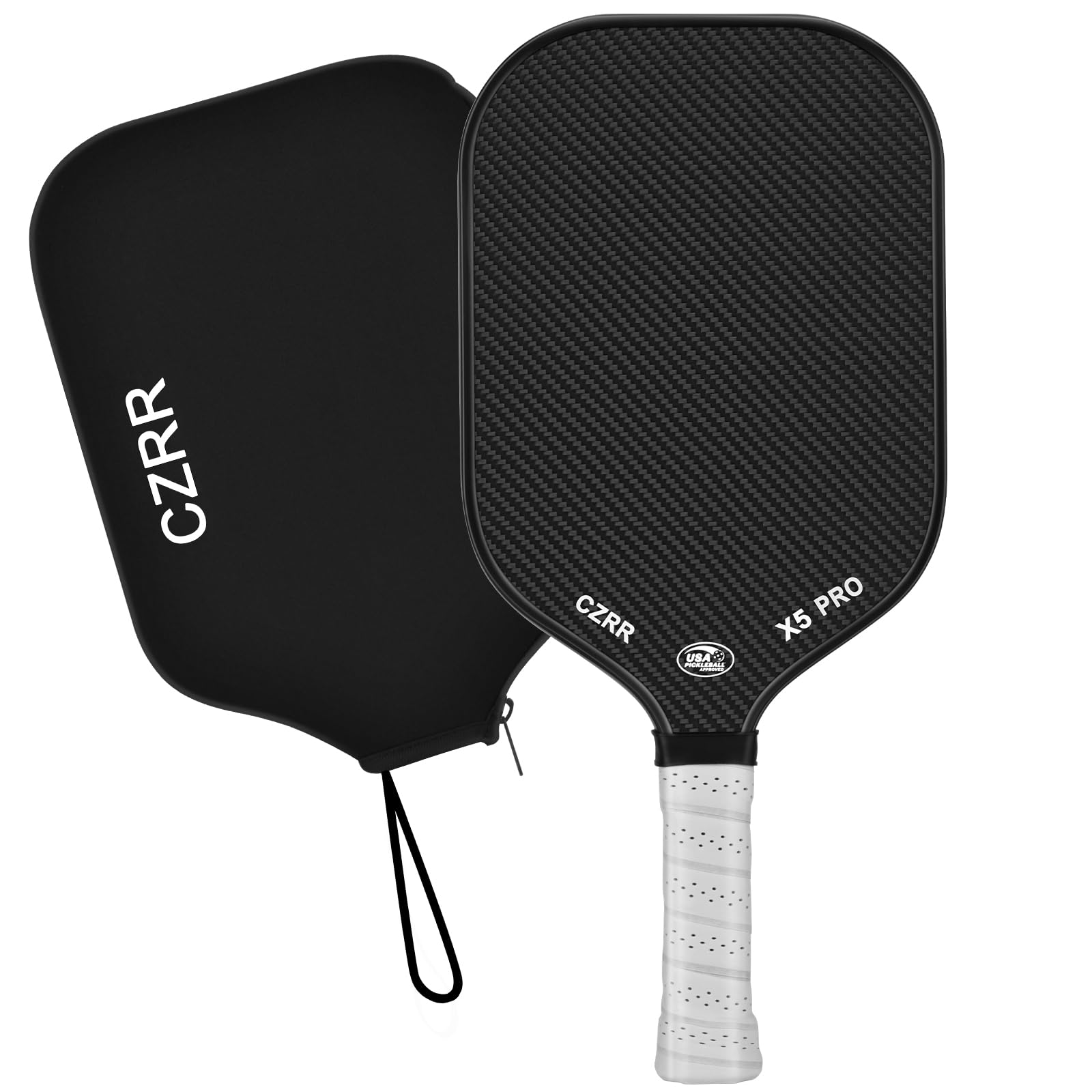 CZRR Pickleball Paddle, USA Pickleball Approved, 3K Raw Carbon Fiber Surface (CFS) High Grit & Spin, with 16MM Polypropylene Honeycomb Core, Ideal for Novice and Professional Players