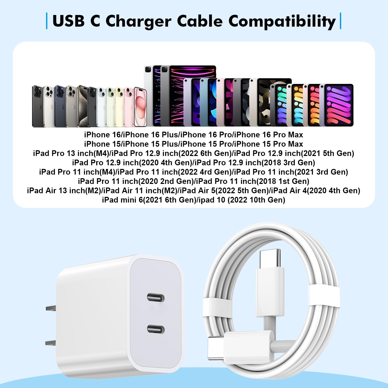 iPhone 15 Charger,Apple Charger Fast Charging,2Pack Dual Port Power Delivery Apple Charging Block,2Pack 6FT USB C to C Fast Charger Cable,USB C Charger for iPhone 15/15 Pro/iPad Pro/iPad Air/Mini