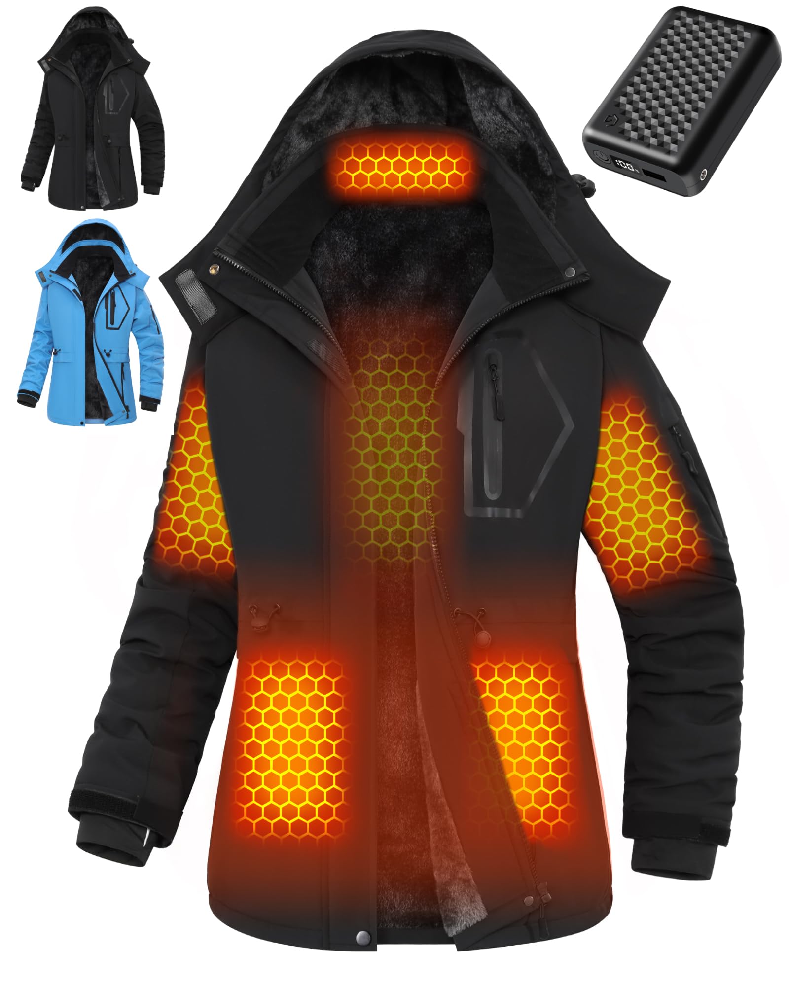 Women Heated Jacket Battery Pack Included Waterproof Ski Snow Coat Camping Essentials Gear Gifts Accessories Supplies Heater Gadgets Car Must Haves Stuff Equipment Cool 2024 Truck Winter Items Unique