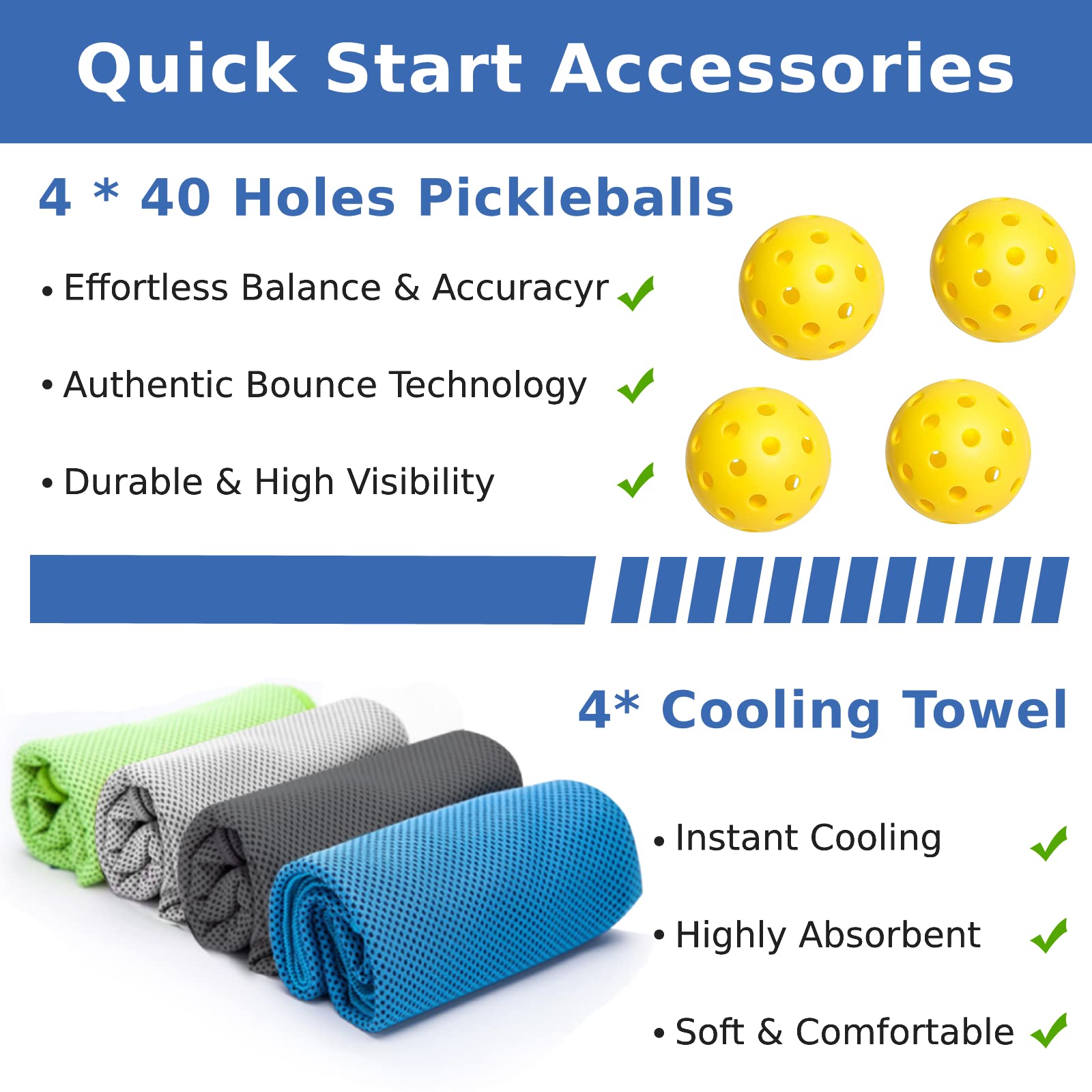 AOPOUL Pickleball Set with 4 Premium Wood Paddles, Cushion Comfort Grip, 4 Cooling Towels, 4 Pickleball Balls & Carry Bag, Pickle Ball Paddle for Men Women