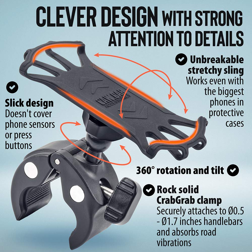 Upgraded 2024 Bicycle & Motorcycle Phone Mount - The Most Secure & Reliable Bike Phone Holder for iPhone, Samsung or Any Smartphone. Stress-Resistant & Highly Adjustable. x10 to Safeness & Comfort