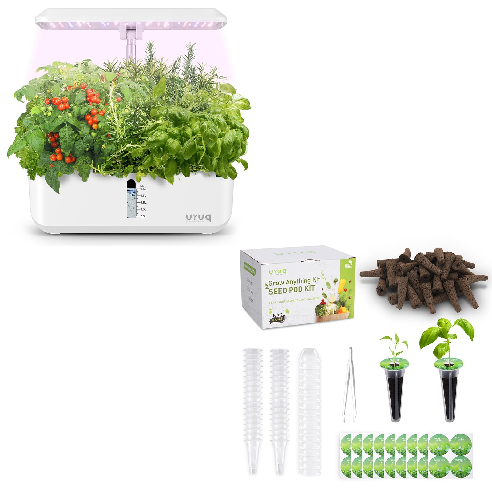 URUQ 12 Pods Hydroponics Growing System Indoor Garden White & 140Pcs Hydroponic Pods Supplies