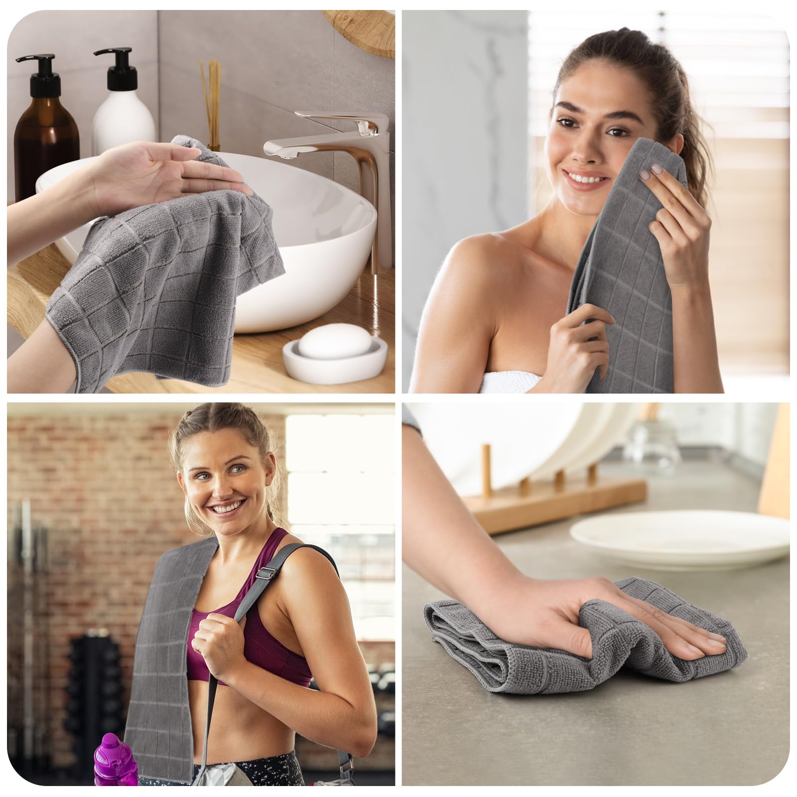 HOMEXCEL Kitchen Towels 6 Pack,Soft and Super Absorbent Hand Towels,Lint Free Lattice Designed Washcloths Bath Towel for Travel Gym Hotel,15 x 25 inch