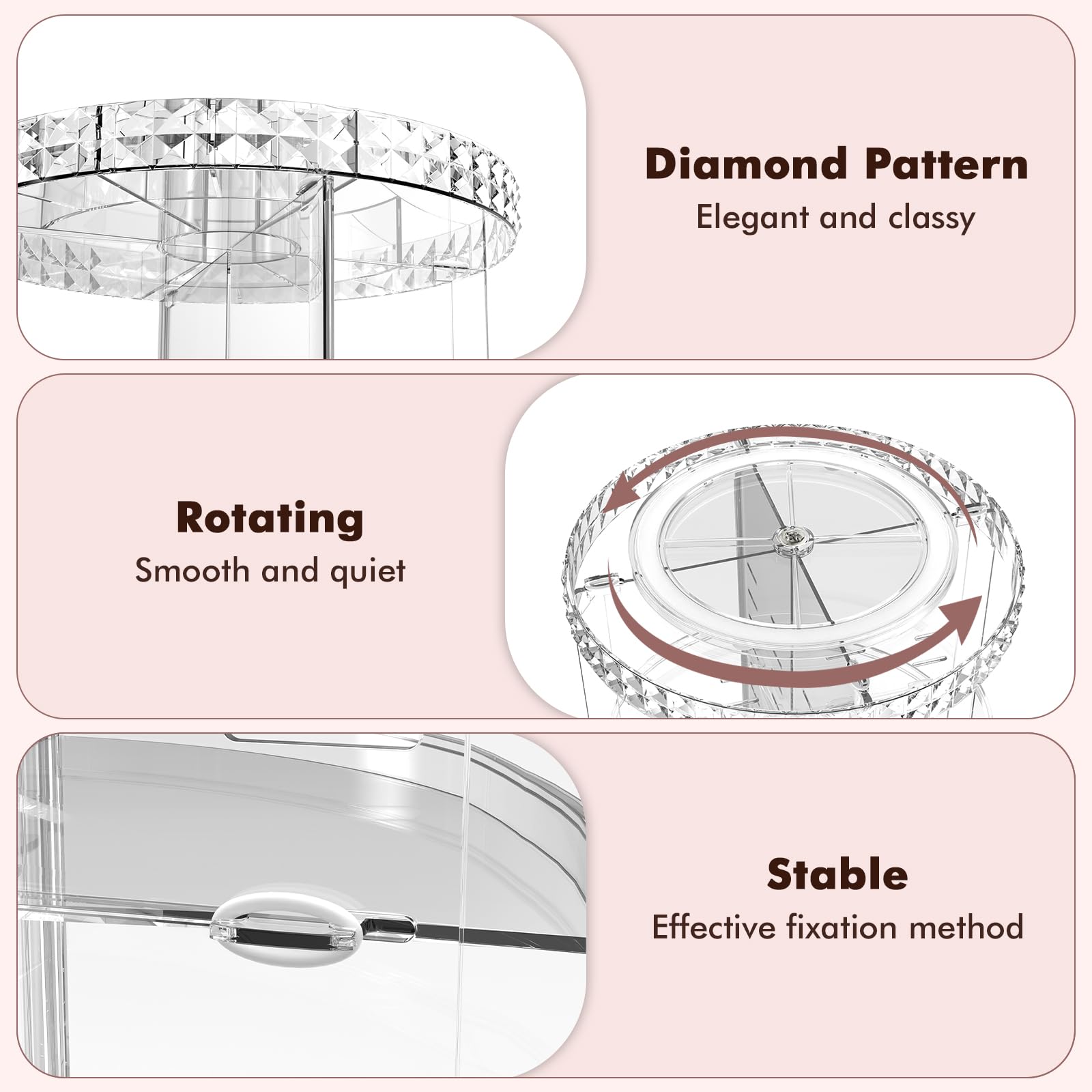 Rosoenvi Rotating Makeup Organizer, 360° Spinning Skincare Organizers, Adjustable Layer Cosmetic Storage Lazy Susan Makeup Organizers for Dresser Bathroom, Medium, Clear