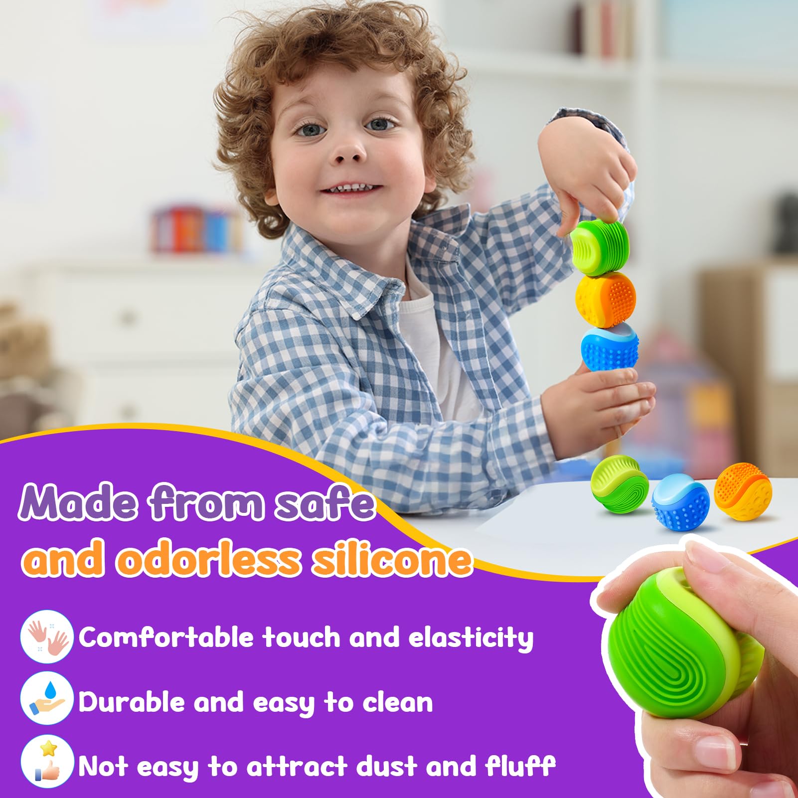 Fidget Toys Stress Ball for Kids Adult: 3 Pack Double Sided Textured Sensory Toys for Autism Kids Calming - Quiet Stress Fidget Ball for Student Classroom, Adult Office - Easter Basket for Kid