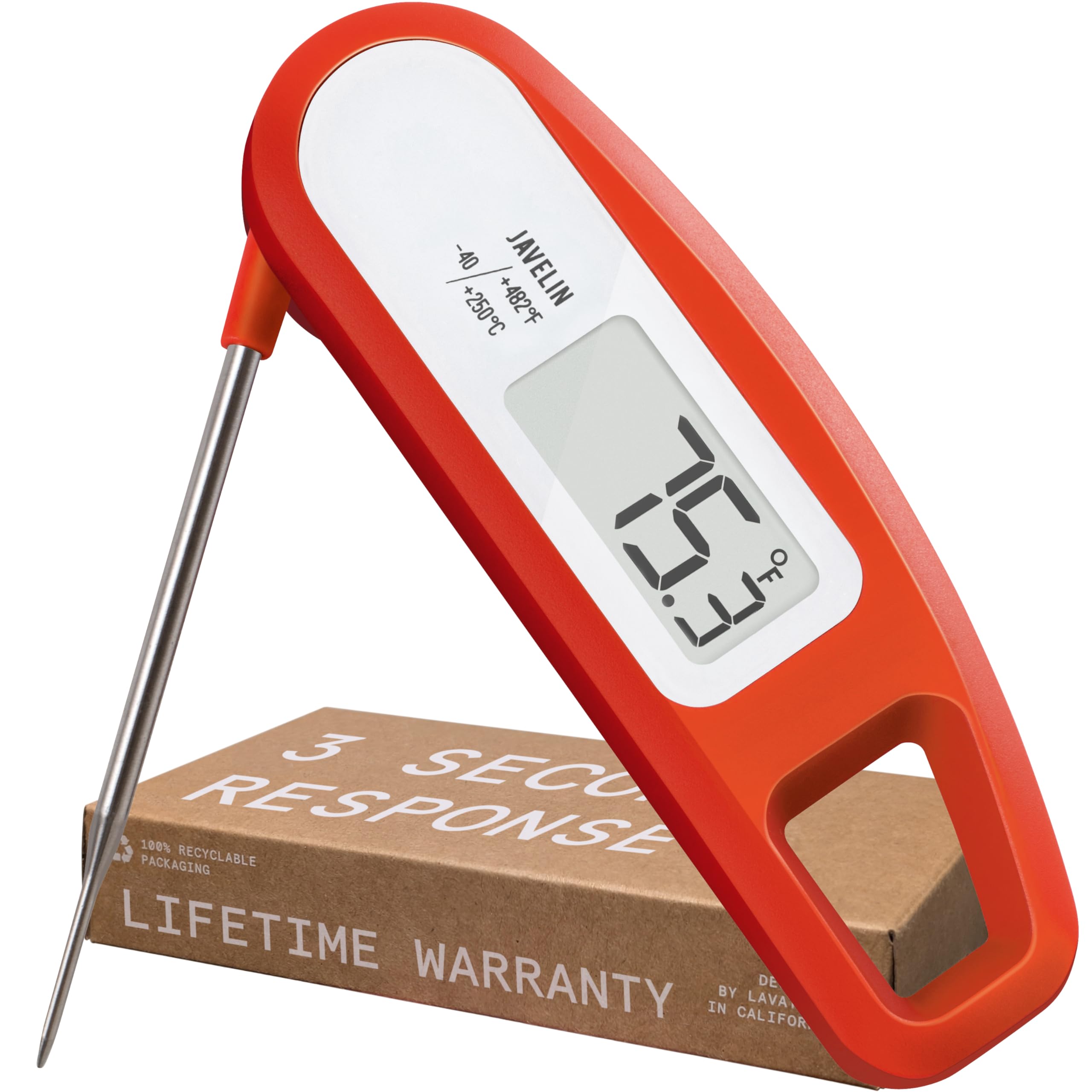 Lavatools Javelin® Ultra-Fast 2-Second Digital Instant Read Meat Thermometer for Grill and Cooking, 2.75" Probe, Compact Foldable Design, Large Display, IP65 Water Resistant, NSF Certified – Sambal