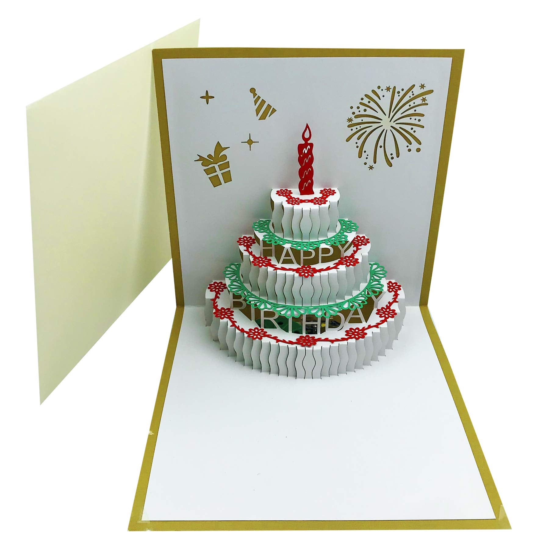 Akeydeco 3D Pop Up Birthday Cards,Warming LED Light Birthday Cake Music Happy Birthday Card Postcards Pop Up Greeting Cards Happy Birthday Cards Best for Mom,Wife,Sister,Boy,Girl,Friends 1 Pack