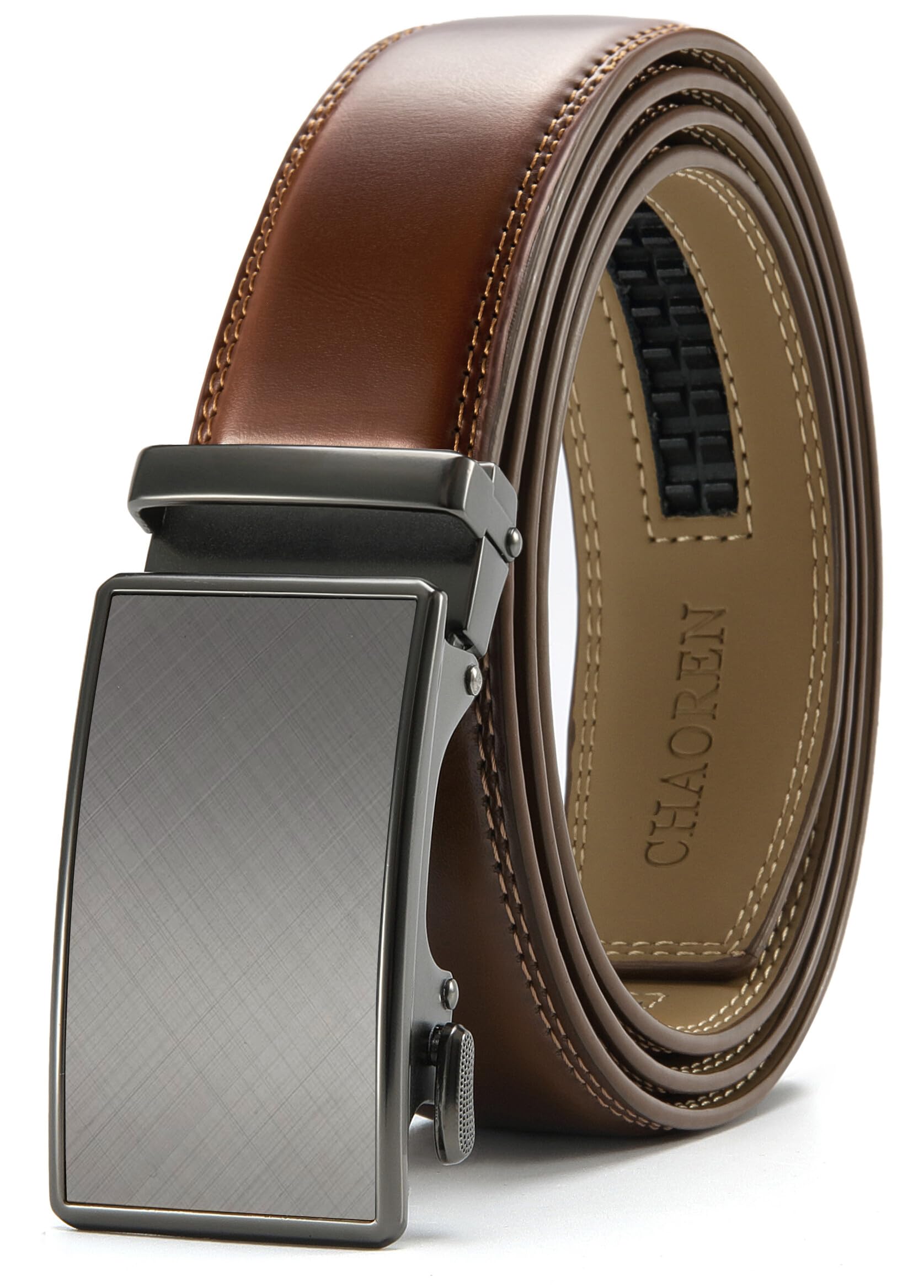 CHAOREN Mens Belt - Mens Ratchet Belt Leather 1 3/8" for Dress Pant - Micro Adjustable Belt Fit Everywhere