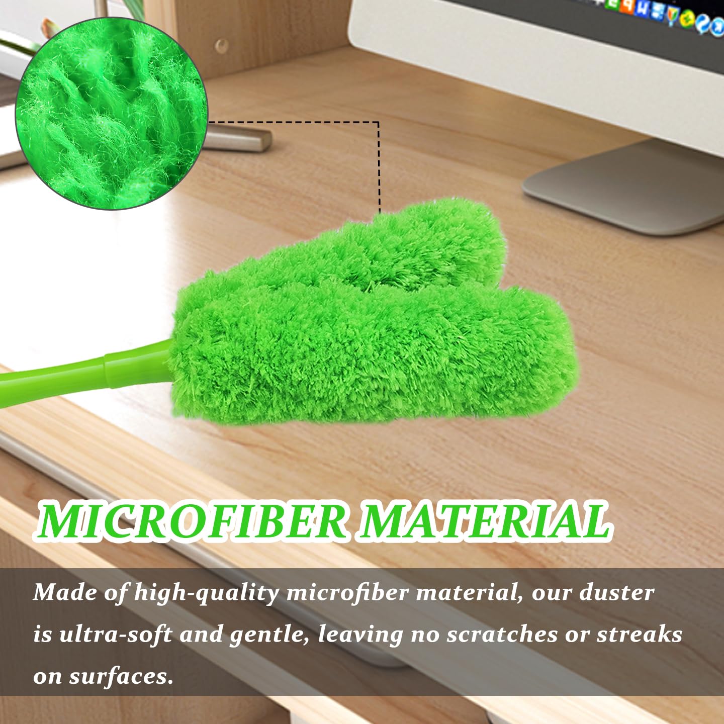 16 inch Microfiber Feather Duster, Big Microfiber Duster Make Home Cleaning More Efficient and Easy, Cleaning Tool for Office, Fan, Car, Computer,Furniture, Sofa, Railing (Green)