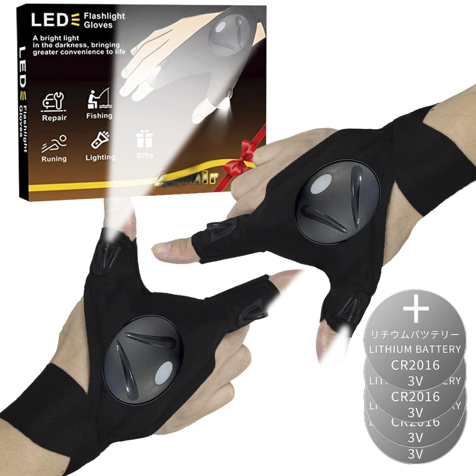 HikooLSS LED Flashlight Gloves for Men Valentine Day Gift Unique Cool Gadget Gifts Father’s Day/Birthday Gifts for Dad Practical Tool (No Need Tool Replace Battery)