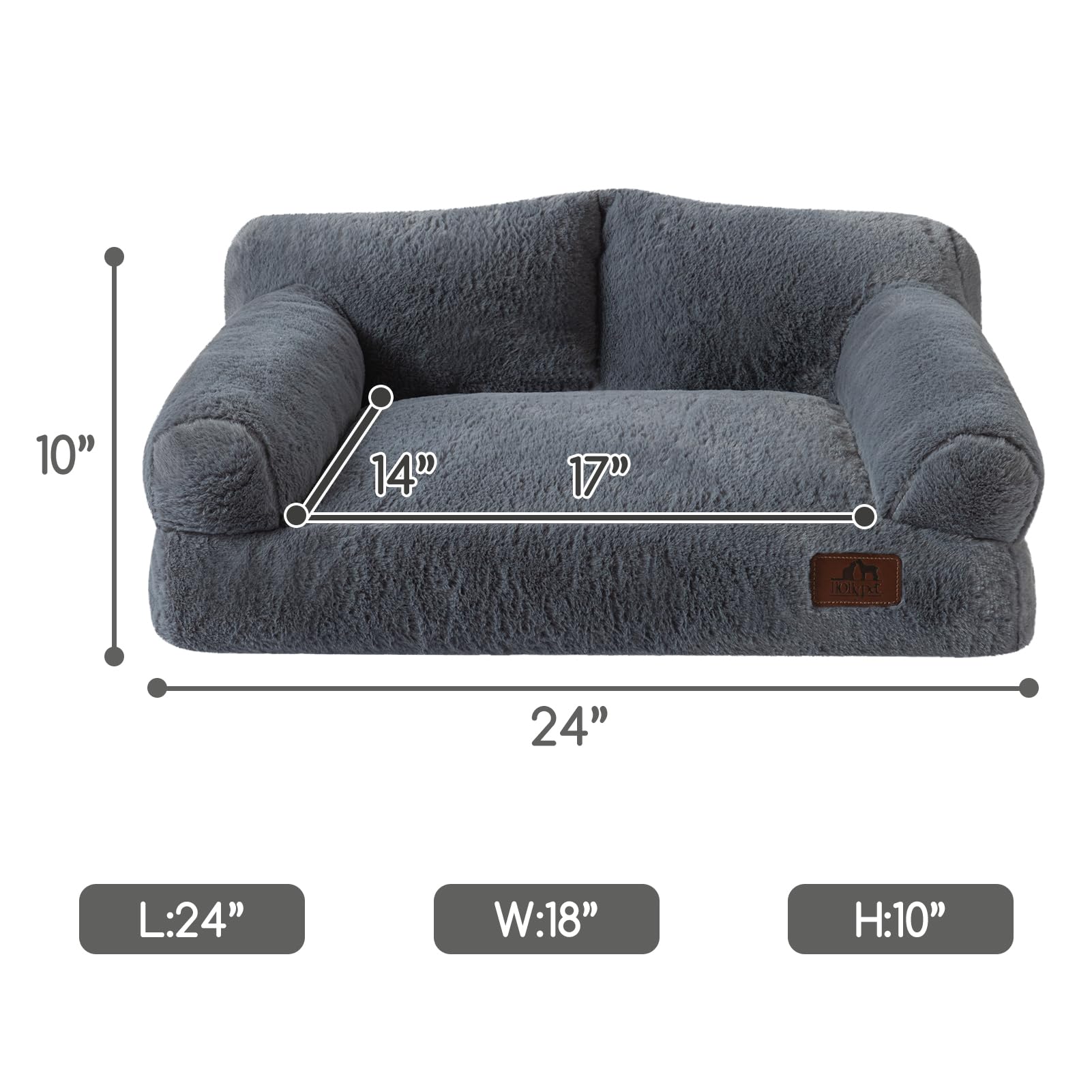 Hollypet Fluffy Plush Dog Cat Pet Couch Soft Calming Sofa Bed for Medium Small Cats and Dogs, Gray