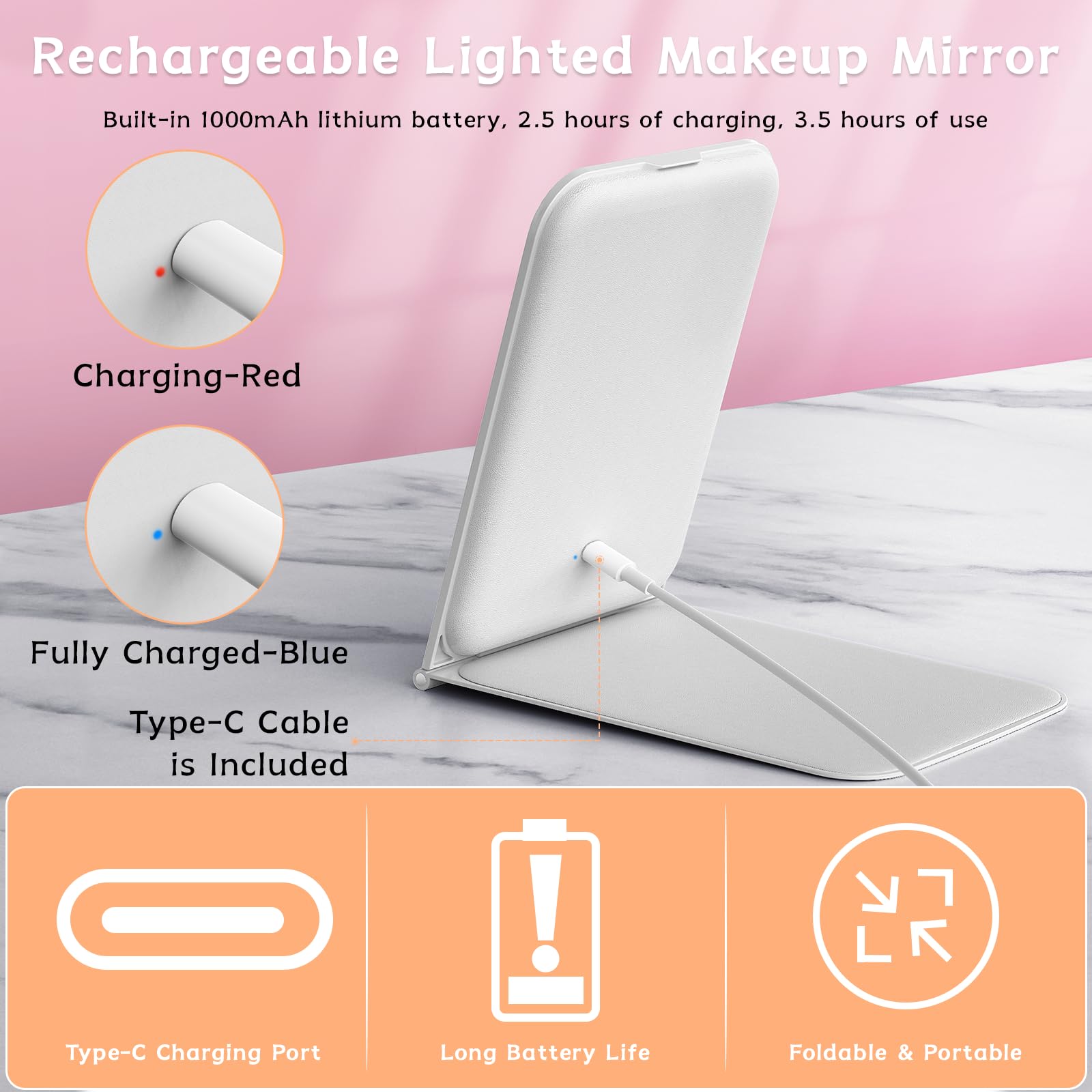 KerMiCi Lighted Travel Makeup Mirror, Portable Travel Mirror 10X Magnification with 72 LED Lights & Stepless Dimming 3 Color Rechargeable Cosmetic Mirror Travel Essentials