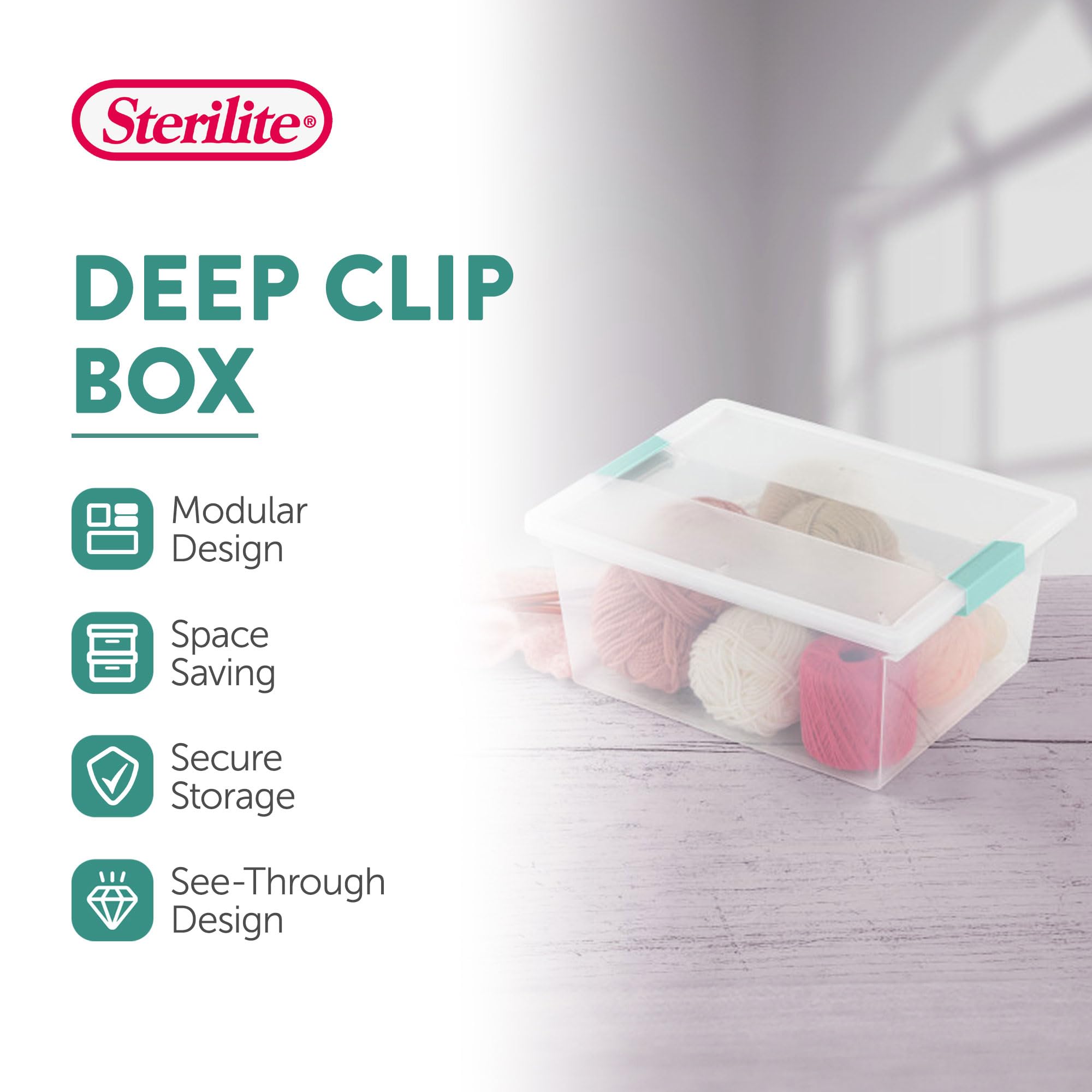 Sterilite 12-Pack Clip Box, Clear Storage for Crafts, Supplies and Office Items, Deep