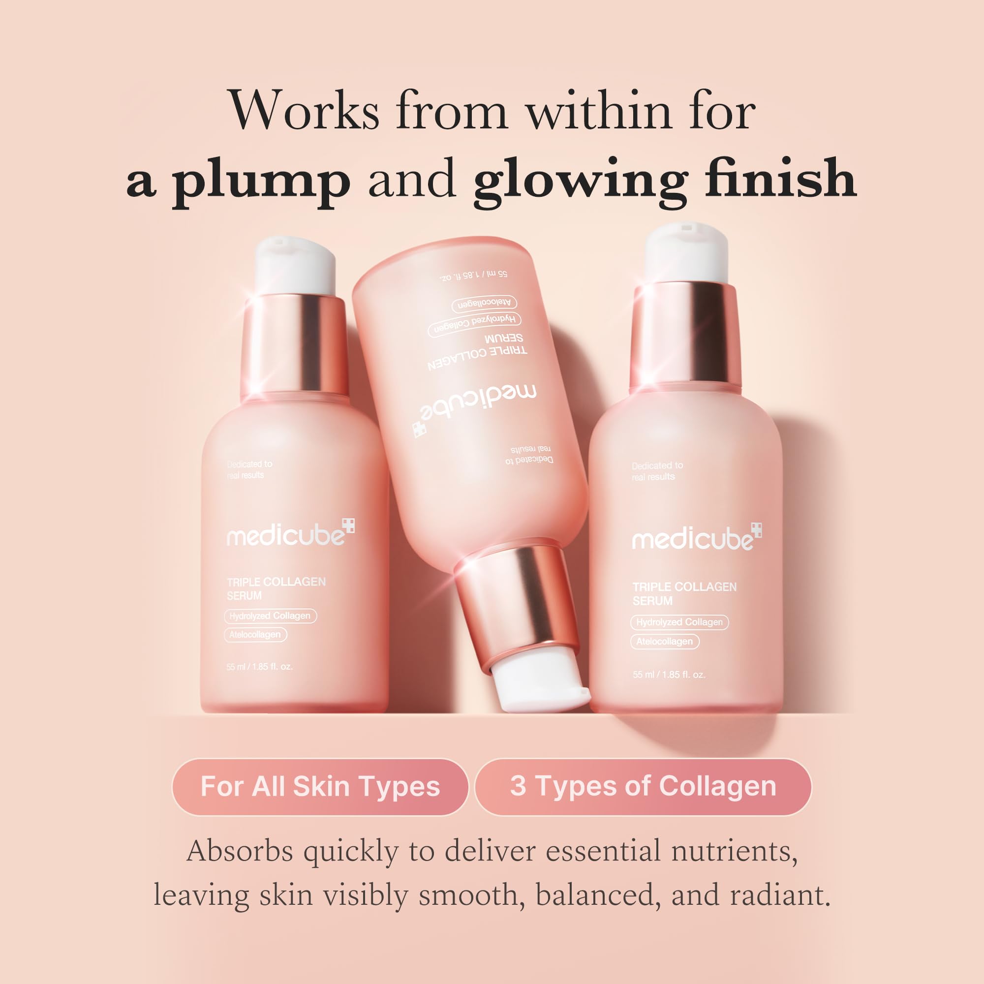 medicube Ultimate Pink Glow Skincare Trio: Mini Booster Pro Pink and Collagen Overnight Wrapping Peel Off Facial Mask Pack and Triple Collagen Serum 1.85 fl.oz (50ml)