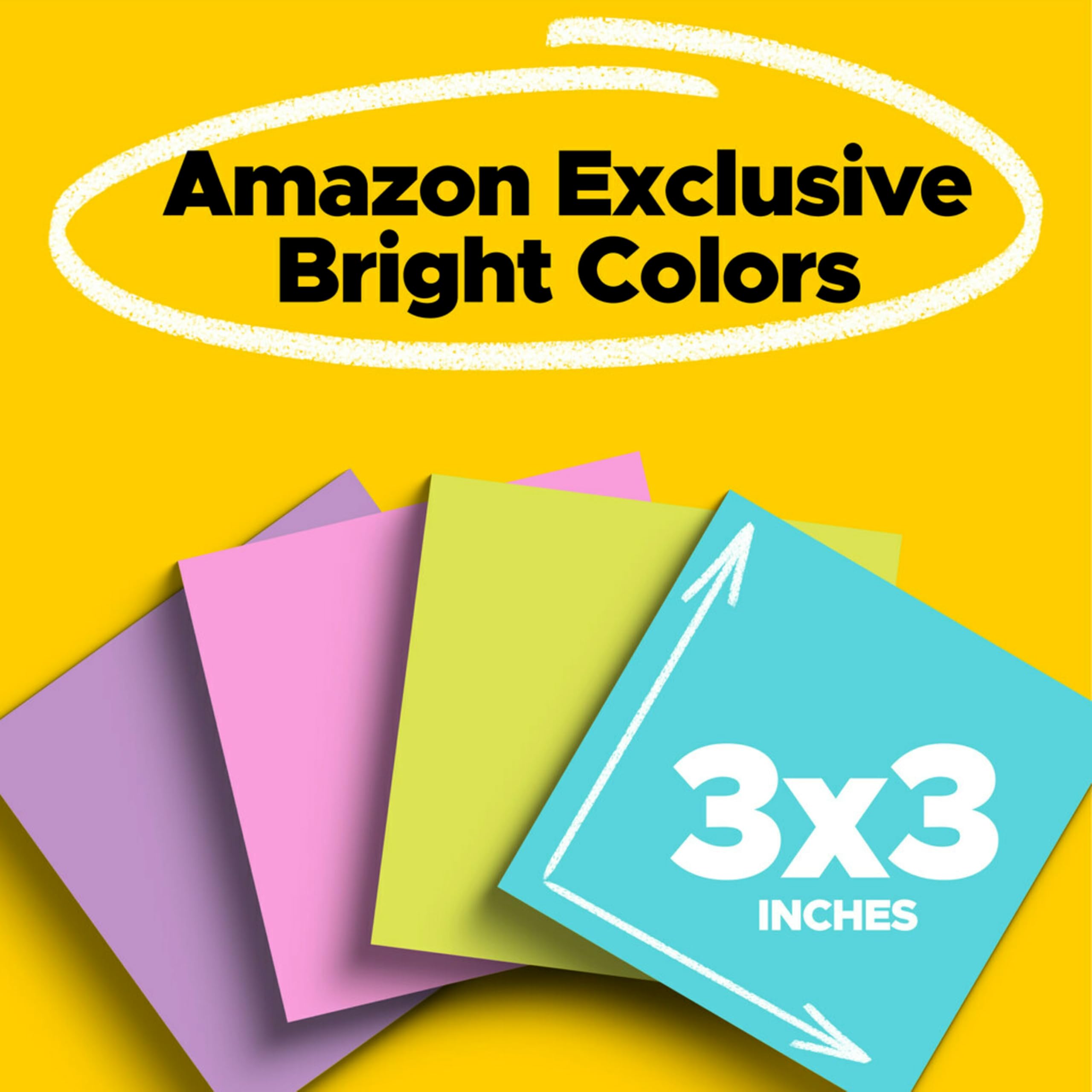 Post-it Super Sticky Notes, 3x3 in, 24 Pads/Pack, 70 Sheets/Pad, Amazon Exclusive Bright Color Collection, Aqua Splash, Acid Lime, Tropical Pink and Iris Infusion